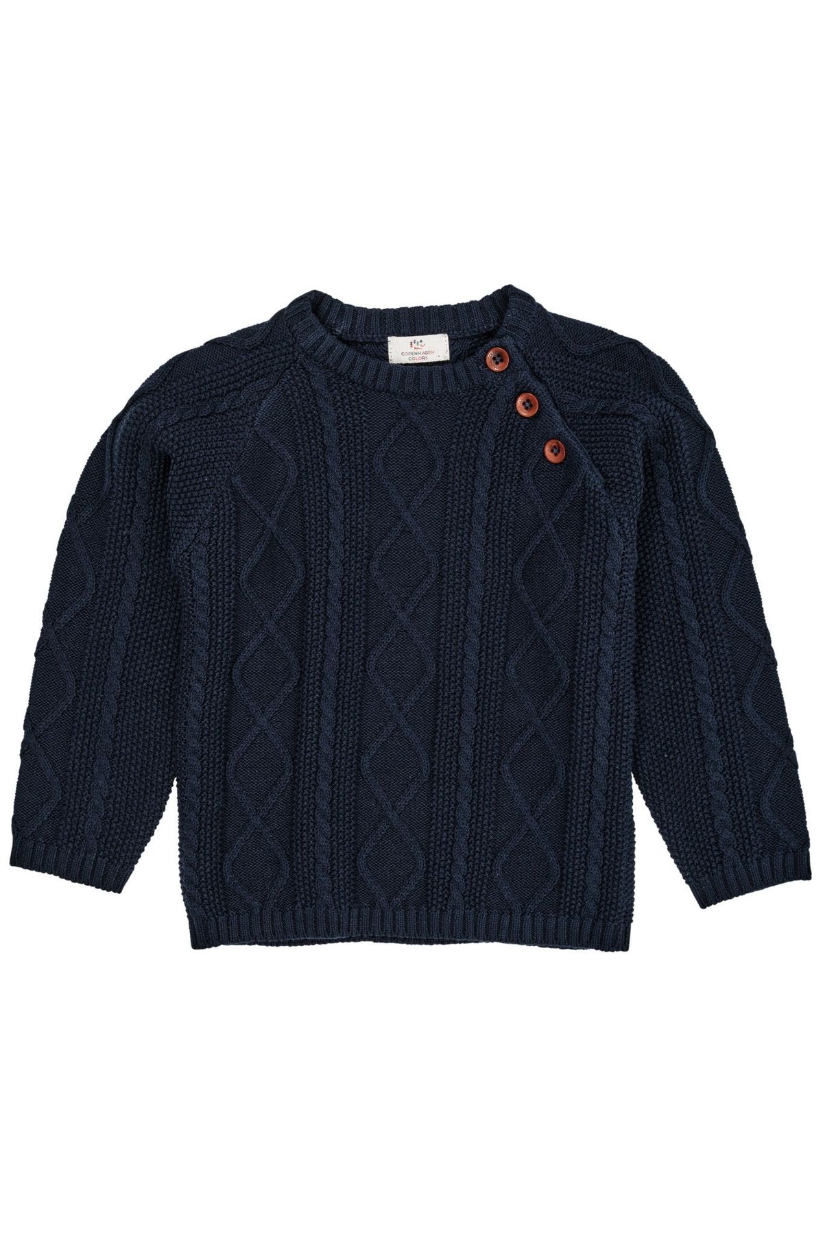 KABELSTRIKKET BLUSE M. KNAPLUKNING - NAVY - NAVY / 104