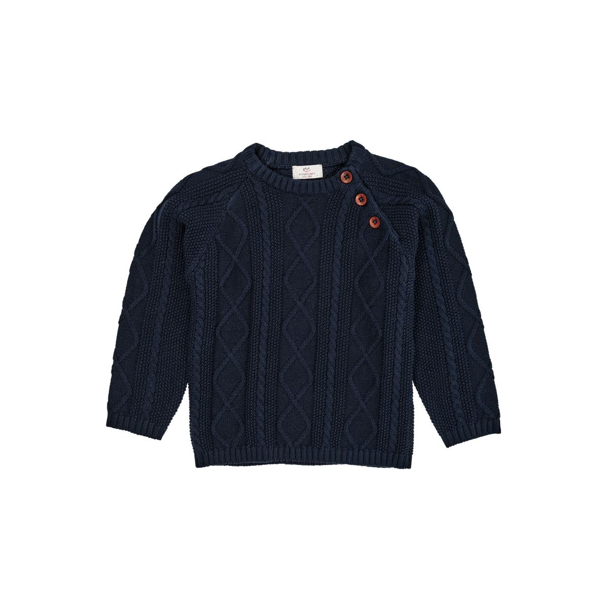 KABELSTRIKKET BLUSE M. KNAPLUKNING - NAVY - NAVY / 92