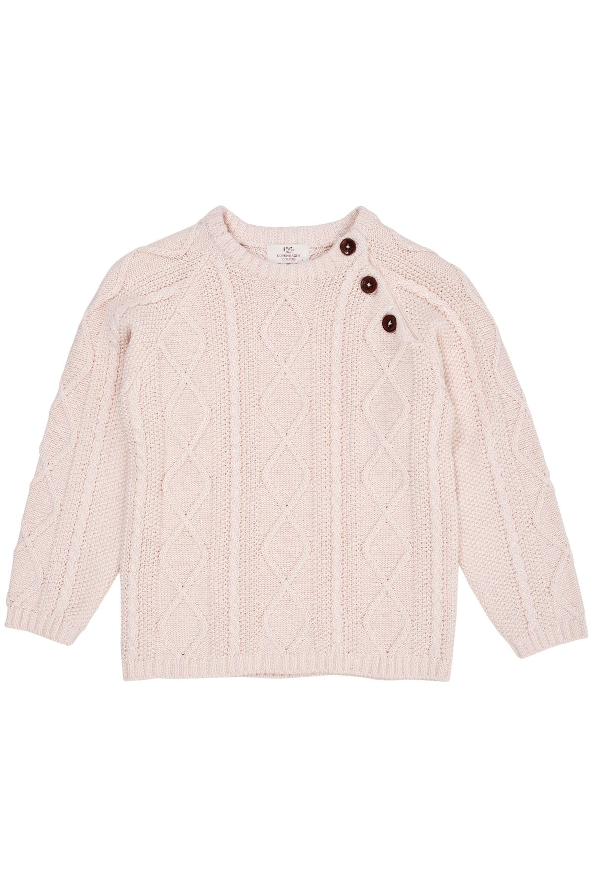 KABELSTRIKKET BLUSE M. KNAPLUKNING - SOFT PINK - SOFT PINK / 104