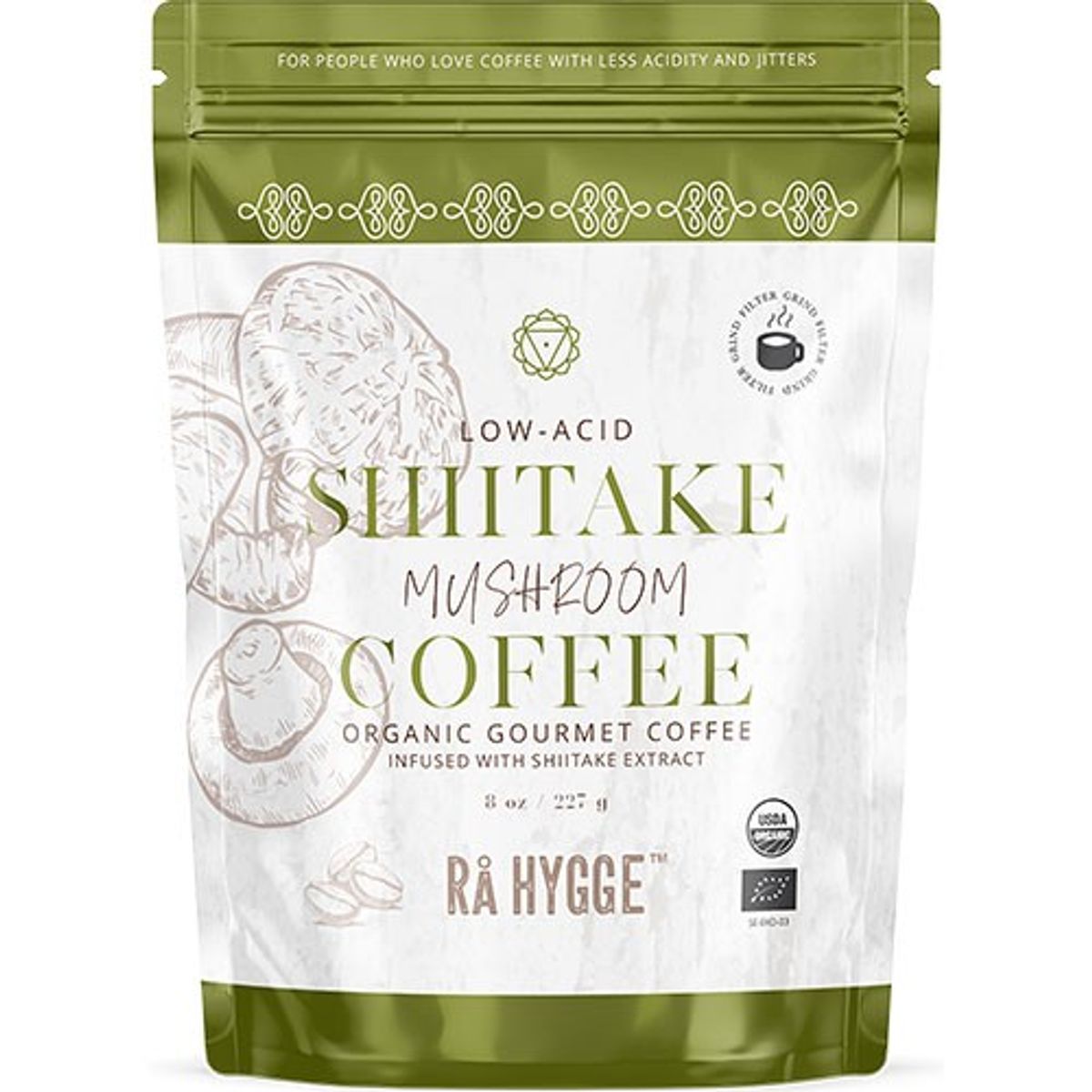 Kaffe m. Shiitake svampeektrakt - filtermalet Økologisk - 227 gram