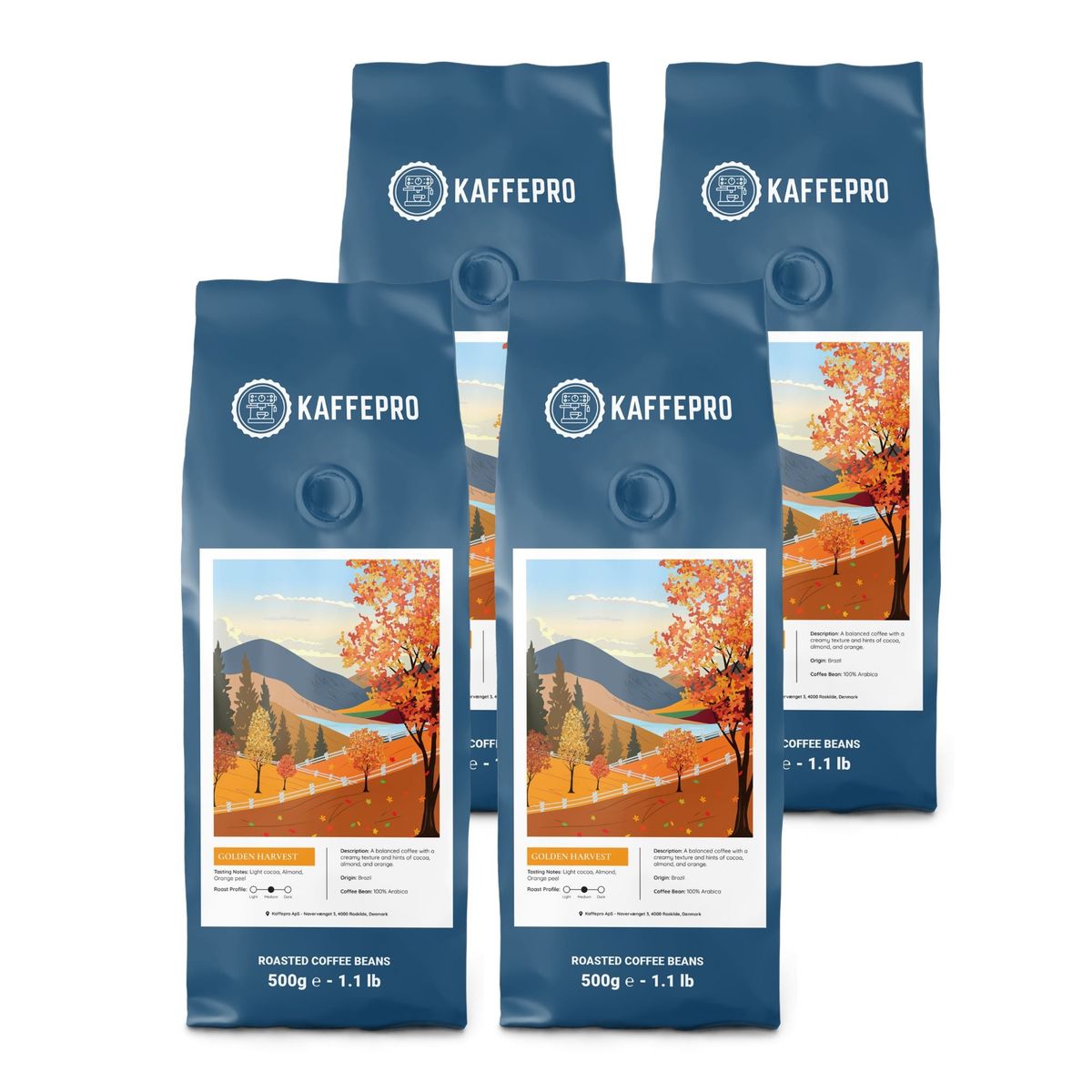 Kaffepro Golden Harvest - Kaffepakke: 4 x 500g Kaffebønner - 4 x 500g