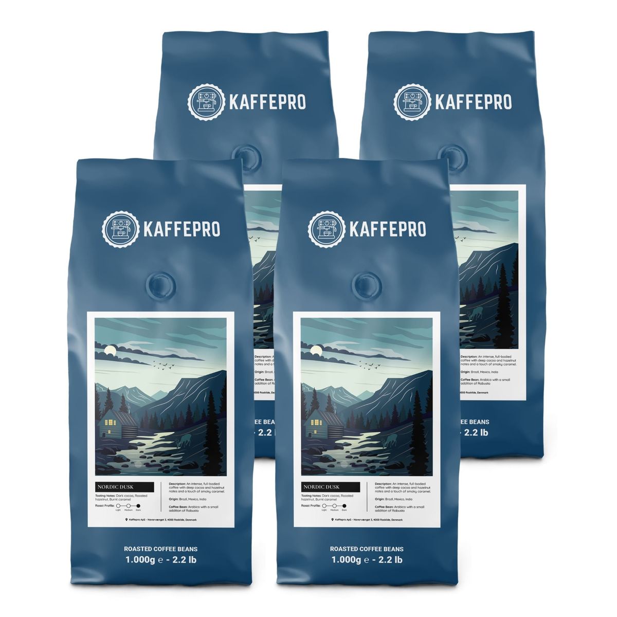 Kaffepro Nordic Dusk - Kaffepakke: 4 x 1kg Kaffebønner - 4 x 1kg