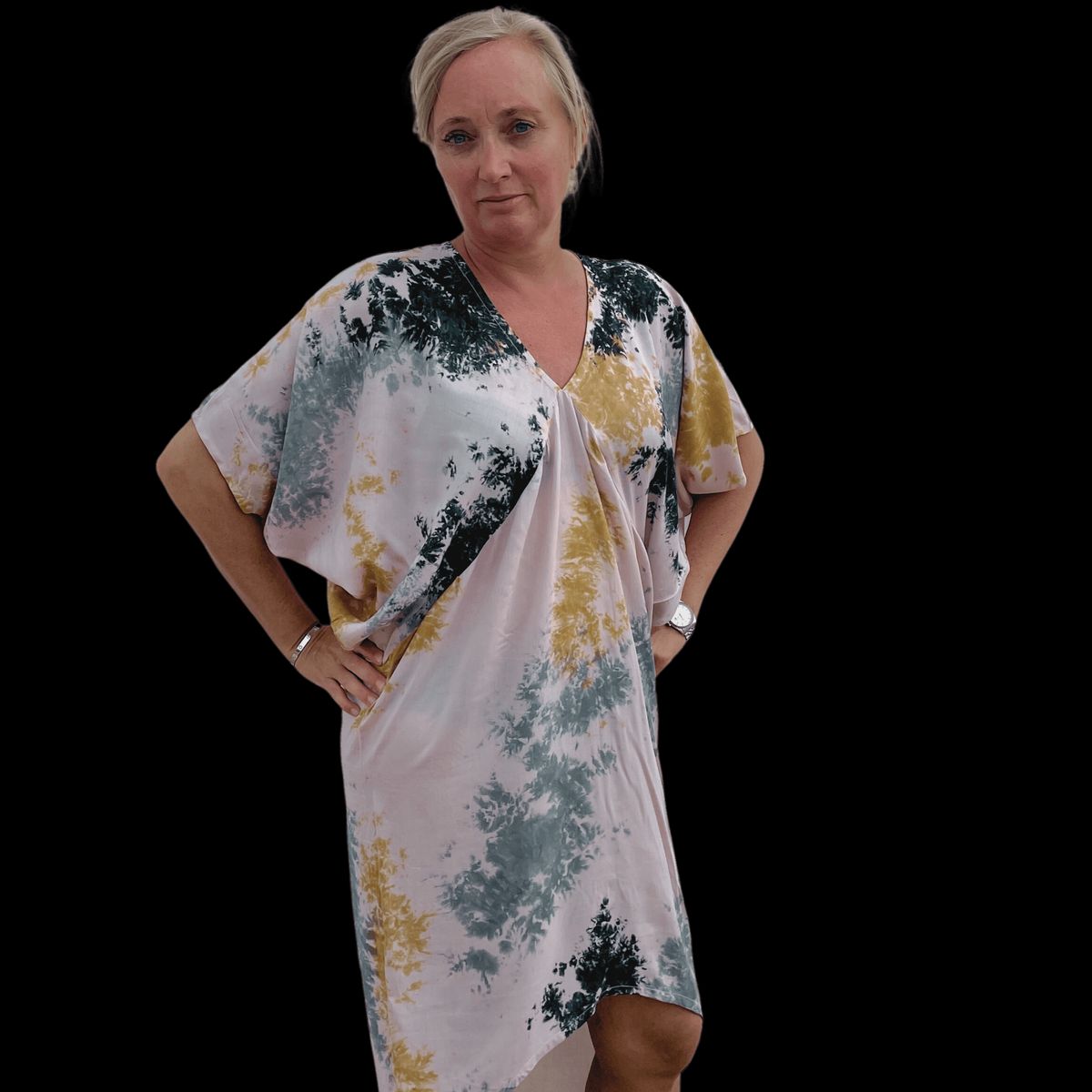 Kaftan/kjole i Tie Dye - knælang - Medium/Large