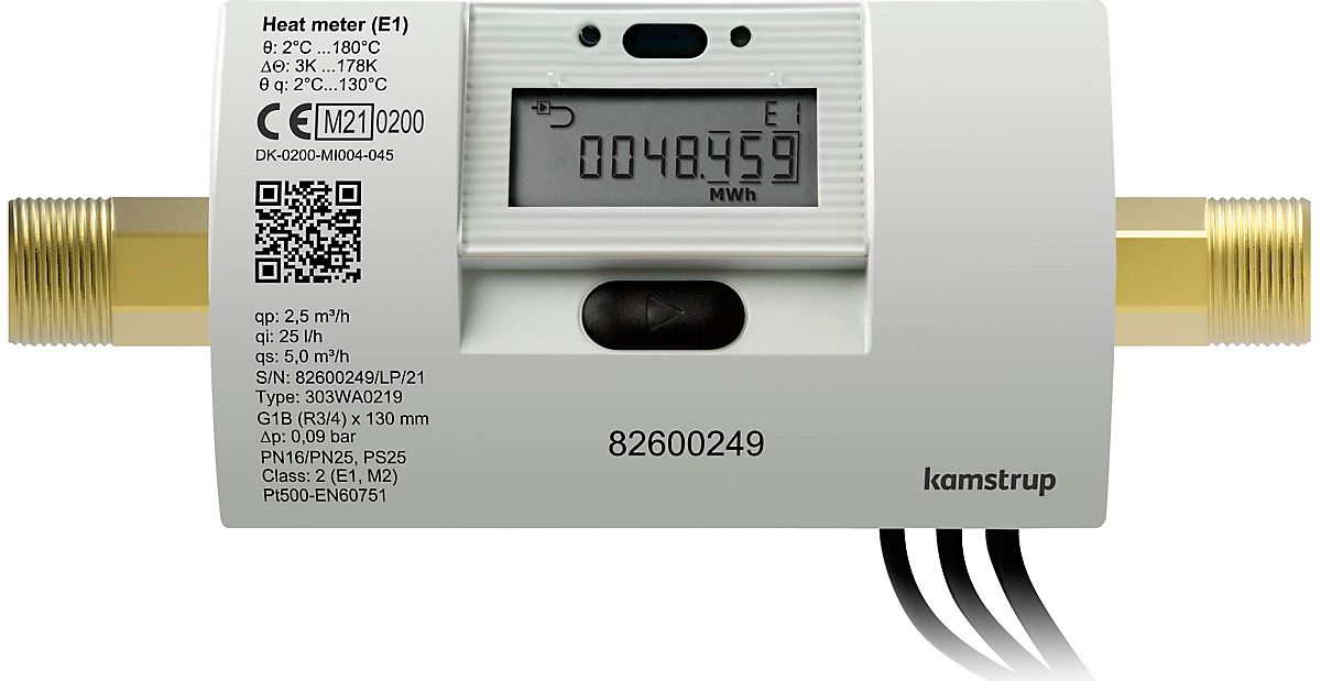 Kamstrup Multical 303 Energimåler 0,6m3/h. Batteri, wireless M-bus, Mwh,returløb,110mm,3/4