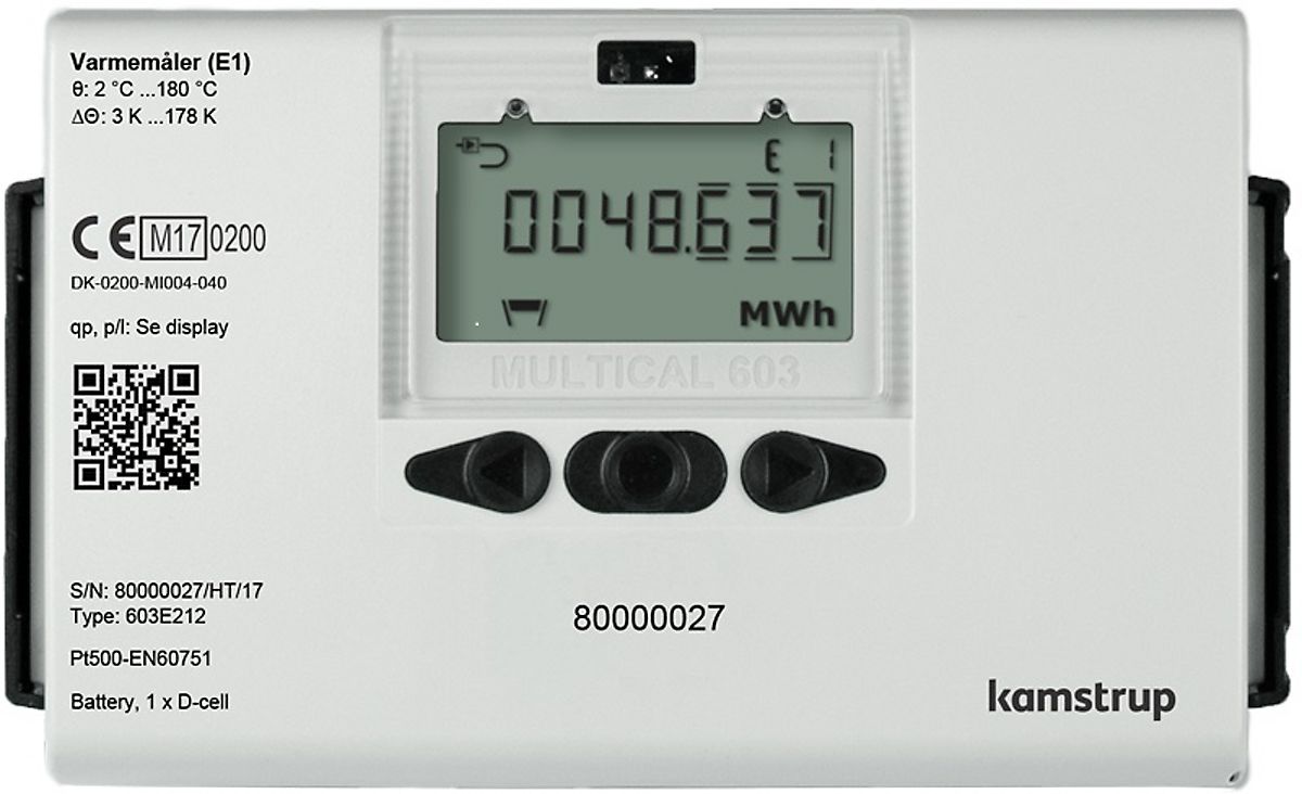 Kamstrup MULTICAL603 Varmemåler 110 mm x G3/4''B (R1/2'') retur. 0,6 m3/h