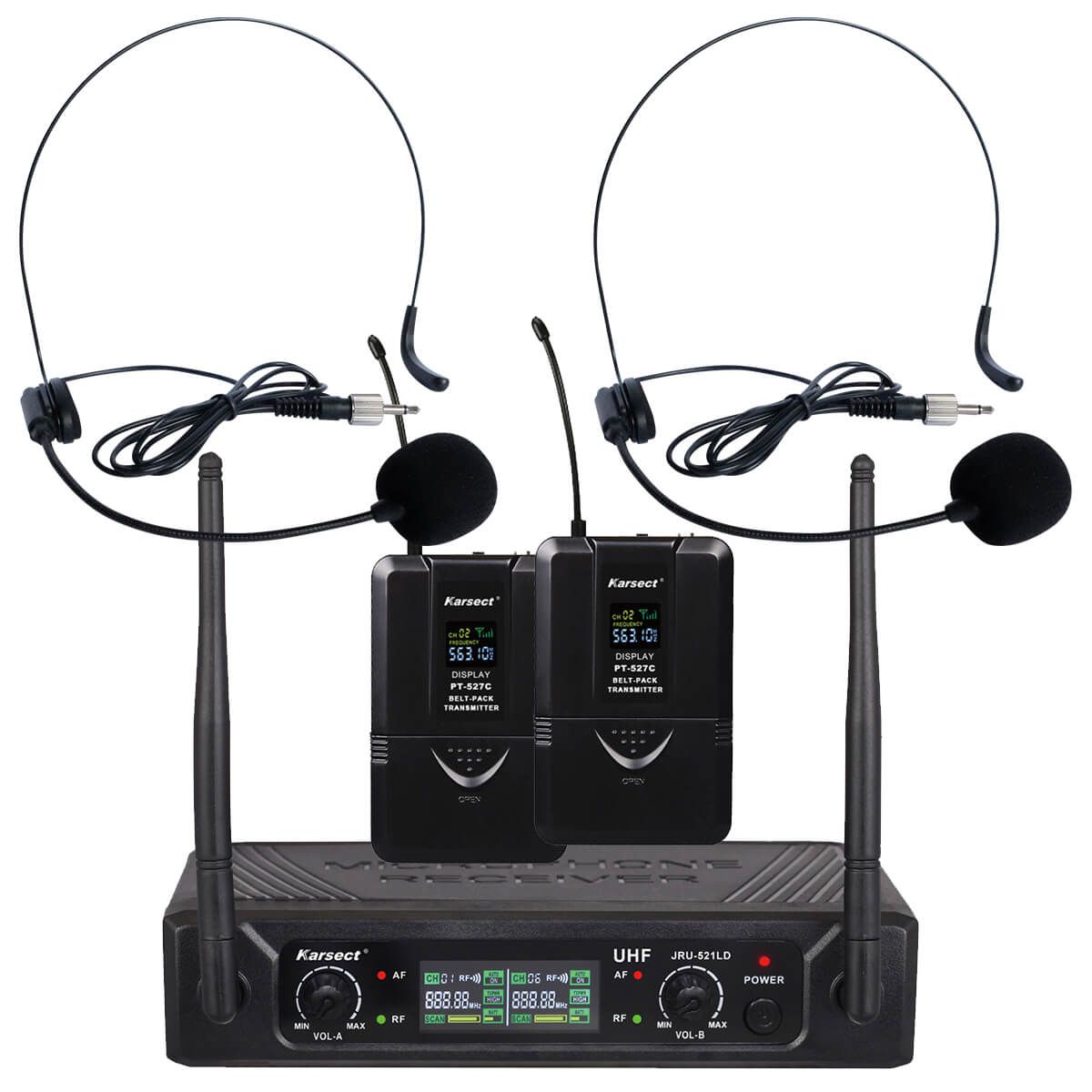 Karsect JRU-521LD/PT-527C/HT-11A trådløst 2 x headset-mikrofon-sæt