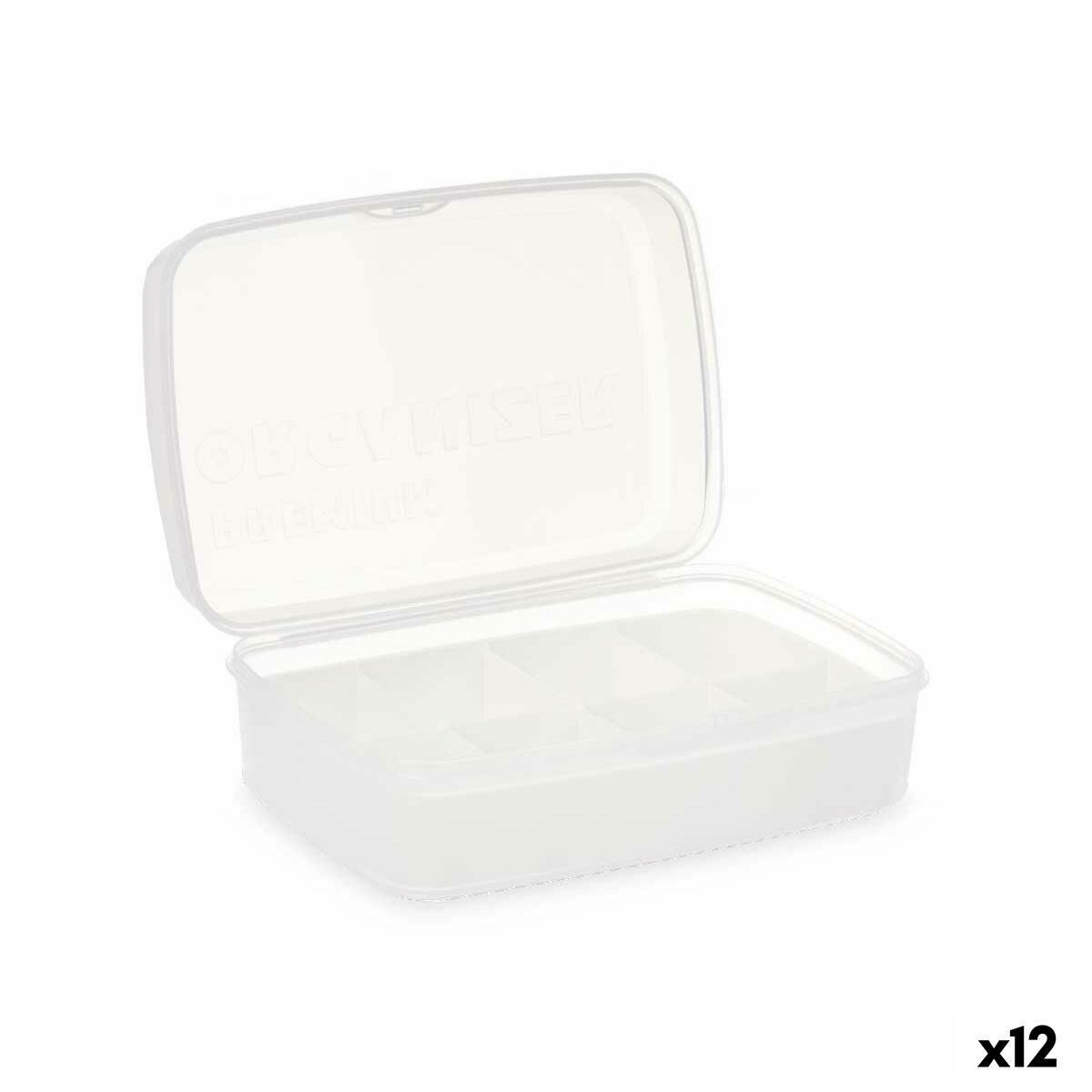 Kasse med rum Hvid Gennemsigtig Plastik 21,5 x 8,5 x 15 cm (12 enheder)