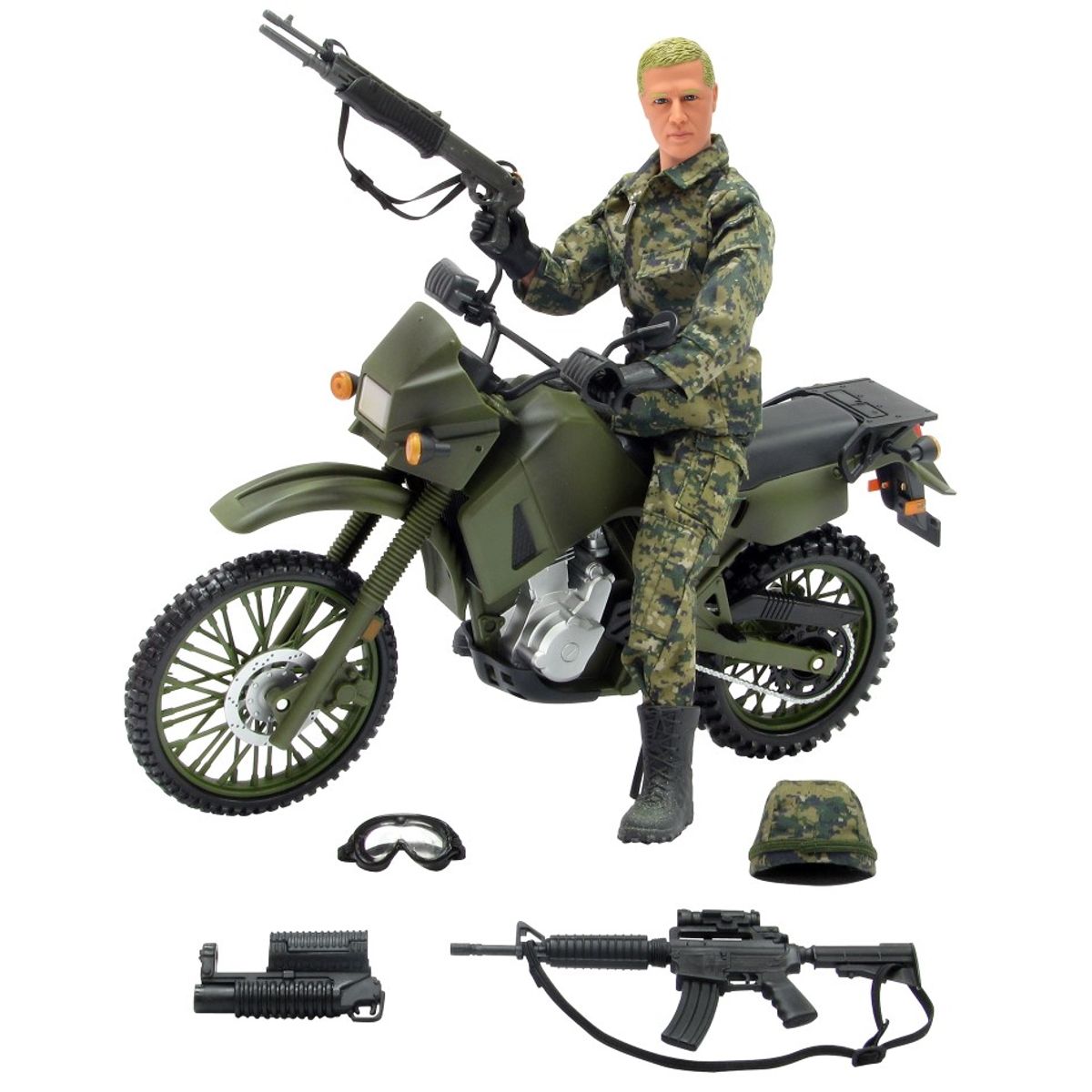 Kawasaki KLR 650 Militær Motorcykel 1:6 + Action Figur 30,5cm