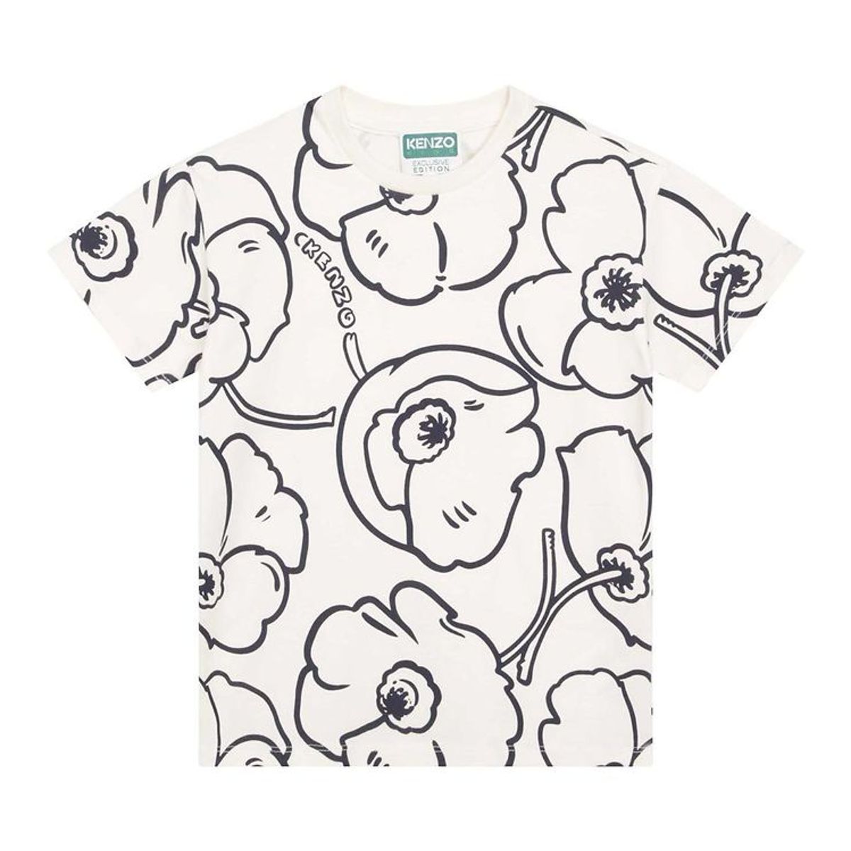 Kenzo T-shirt - Exclusive Edition - Creme/Sort m. Blomster