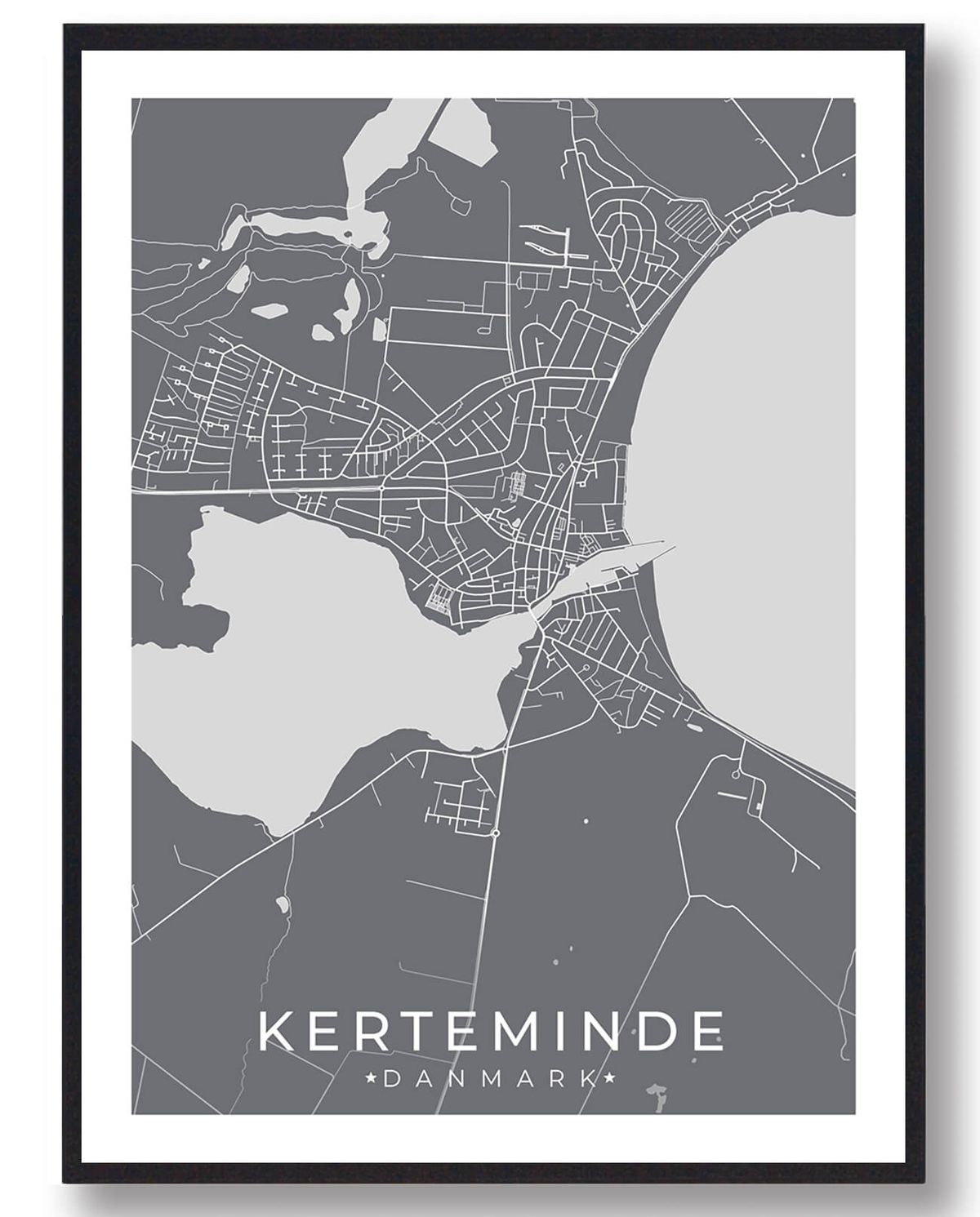 Kerteminde by plakat - grå (Størrelse: L - 50x70cm (B2))