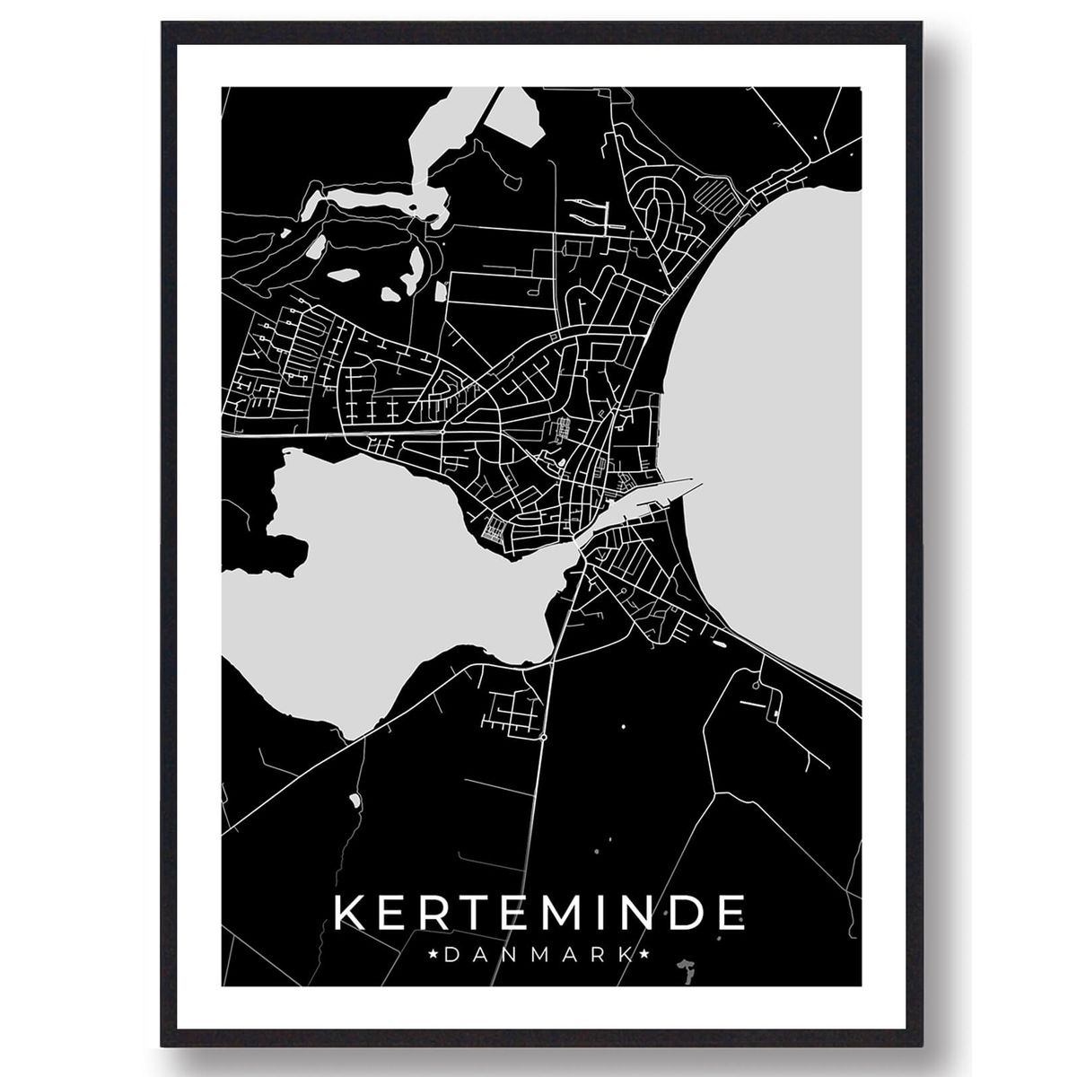 Kerteminde by plakat - sort (Størrelse: L - 50x70cm (B2))