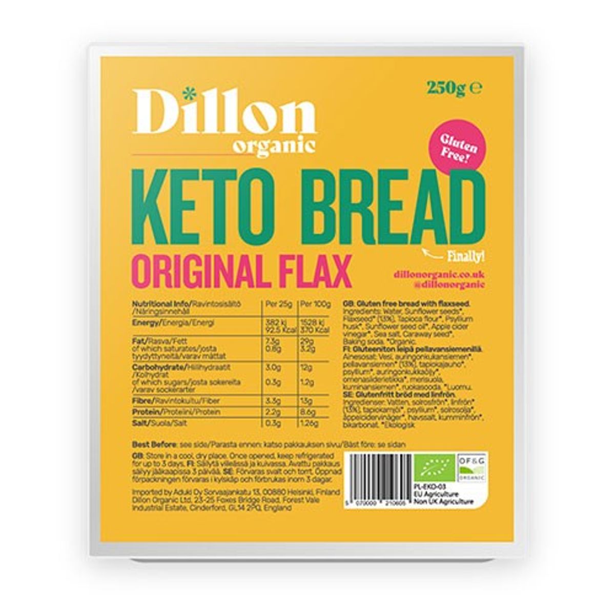 Ketobrød original med hørfrø Økologisk - 250 gram - Dillon Organic