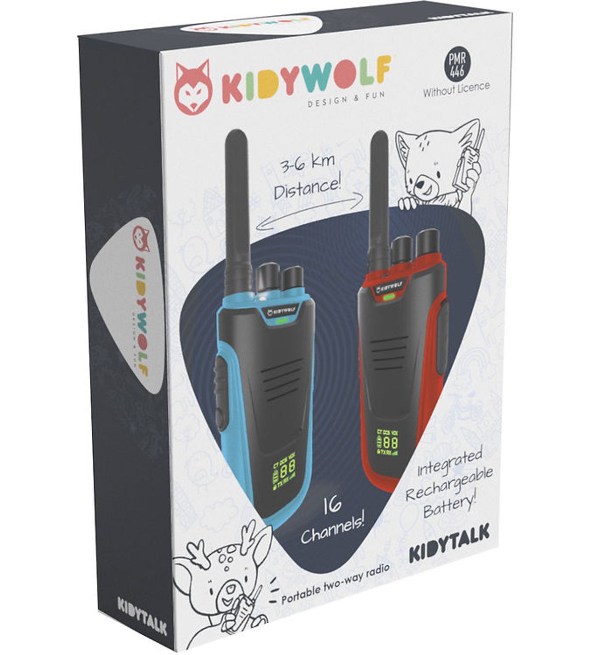 Kidywolf Walkie Talkie - 2 stk. - Kidytalk - Blå/Rød