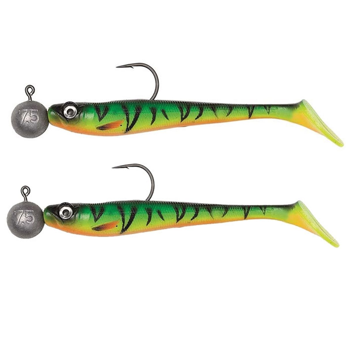 Kinetic Playmate PT m/jighoved, 10g/9cm, 2 stk. - firetiger - Gummisfisk, shad, jig