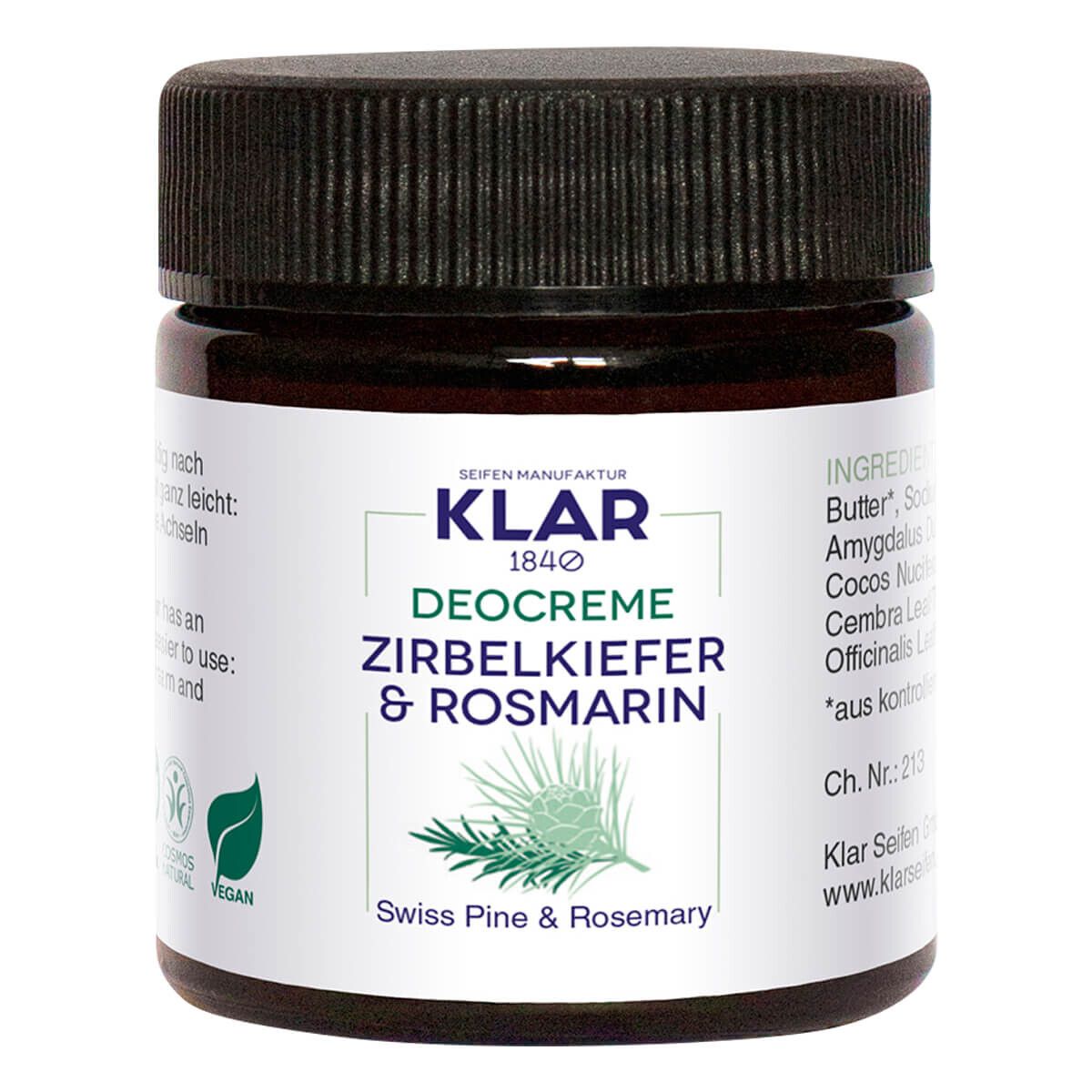 Klar Seifen Deodorant Creme, Fyrretræ & Rosmarin, 30 ml.