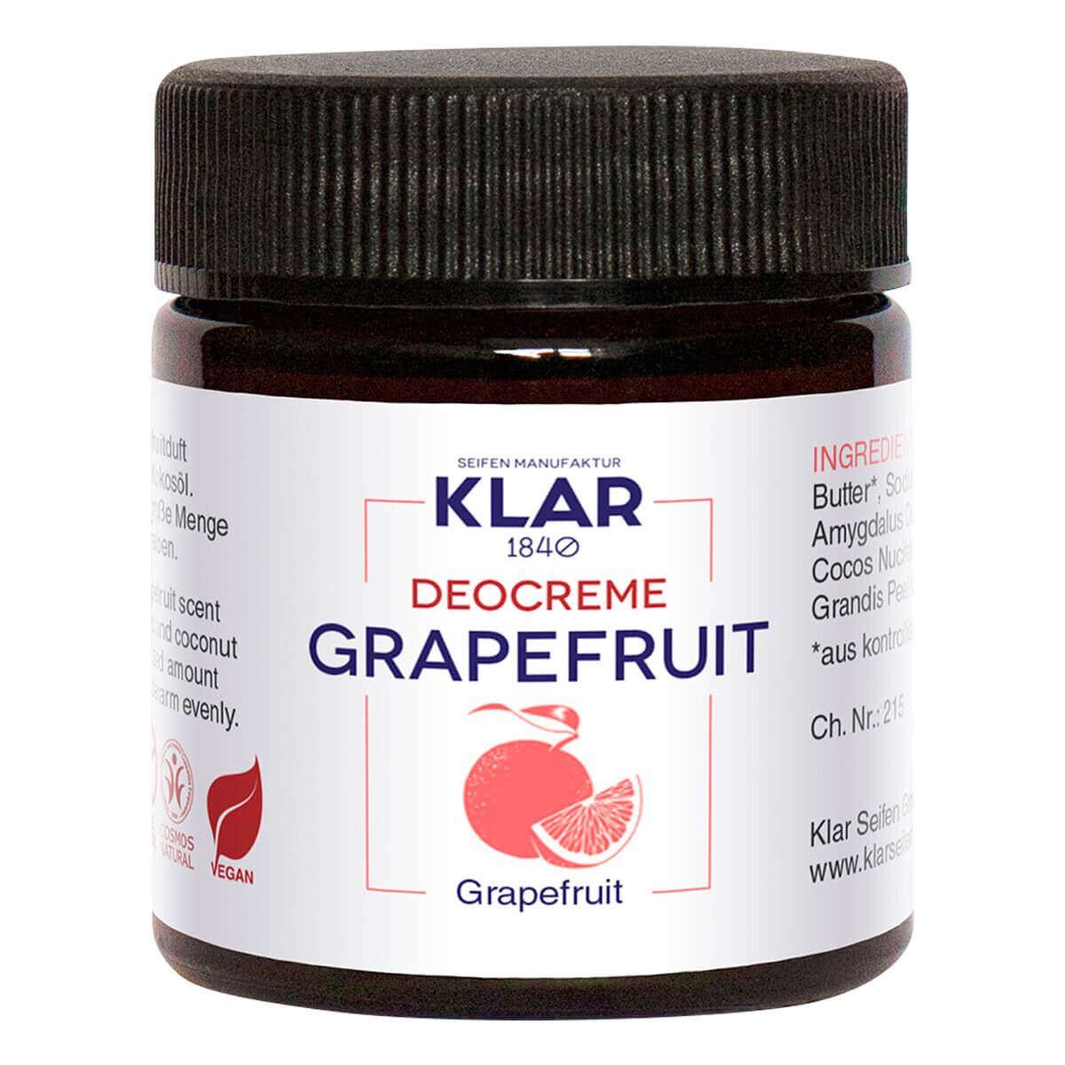 Klar Seifen Deodorant Creme, Grapefrugt, 30 ml.