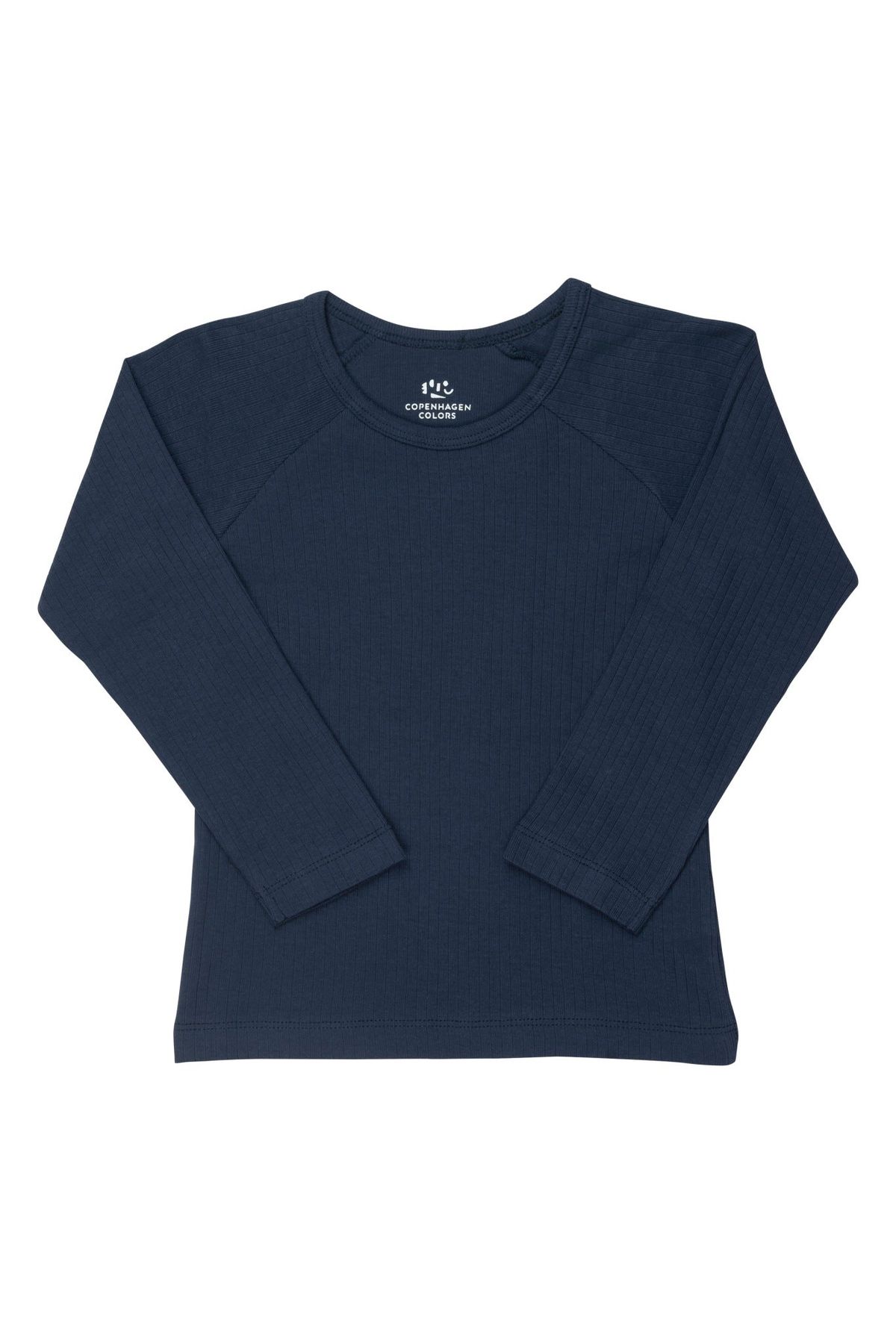 KLASSISK LANGÆRMET BLUSE I RIB JERSEY - NAVY - NAVY / 104