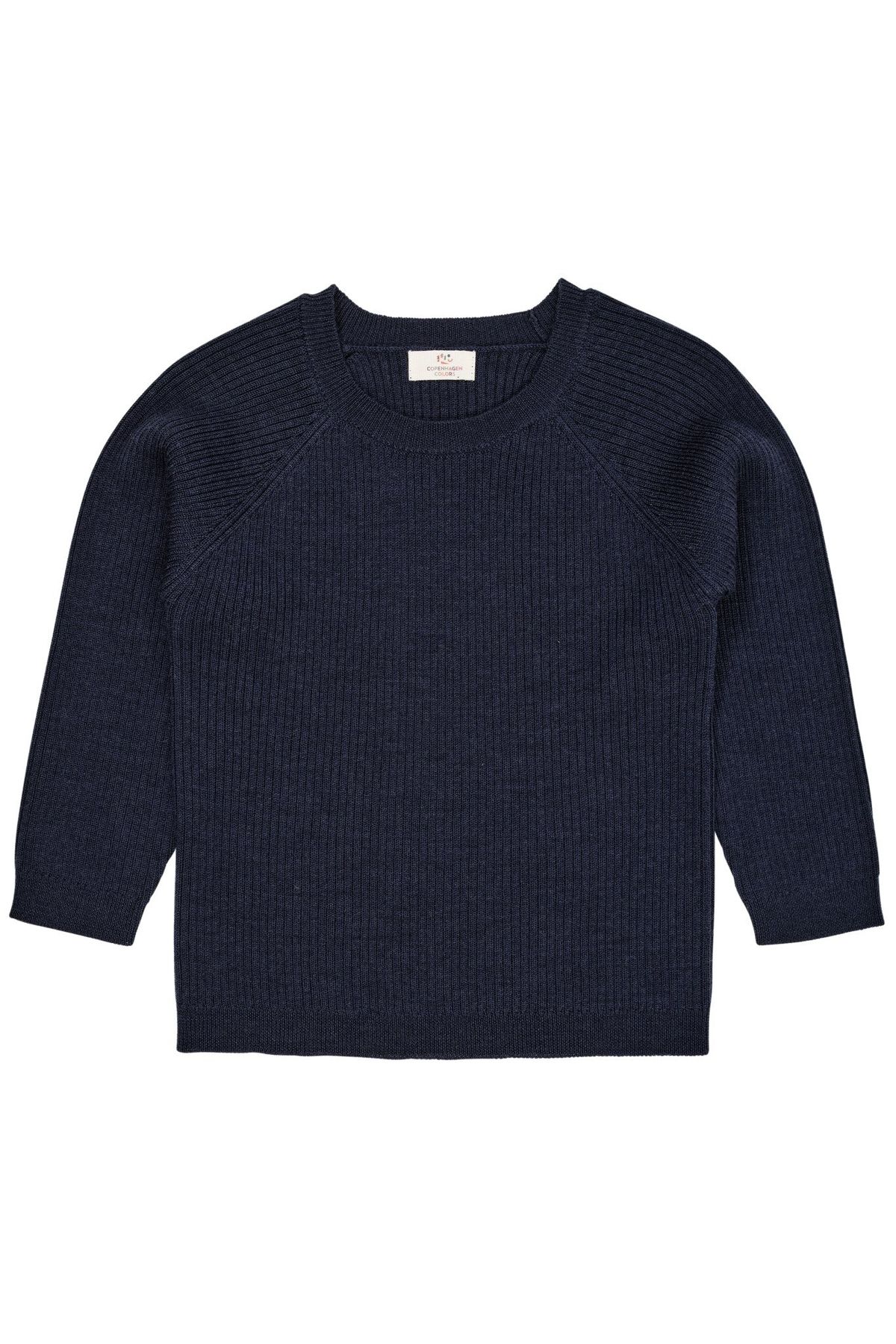 KLASSISK MERINO BLUSE I RIB - NAVY - NAVY / 80