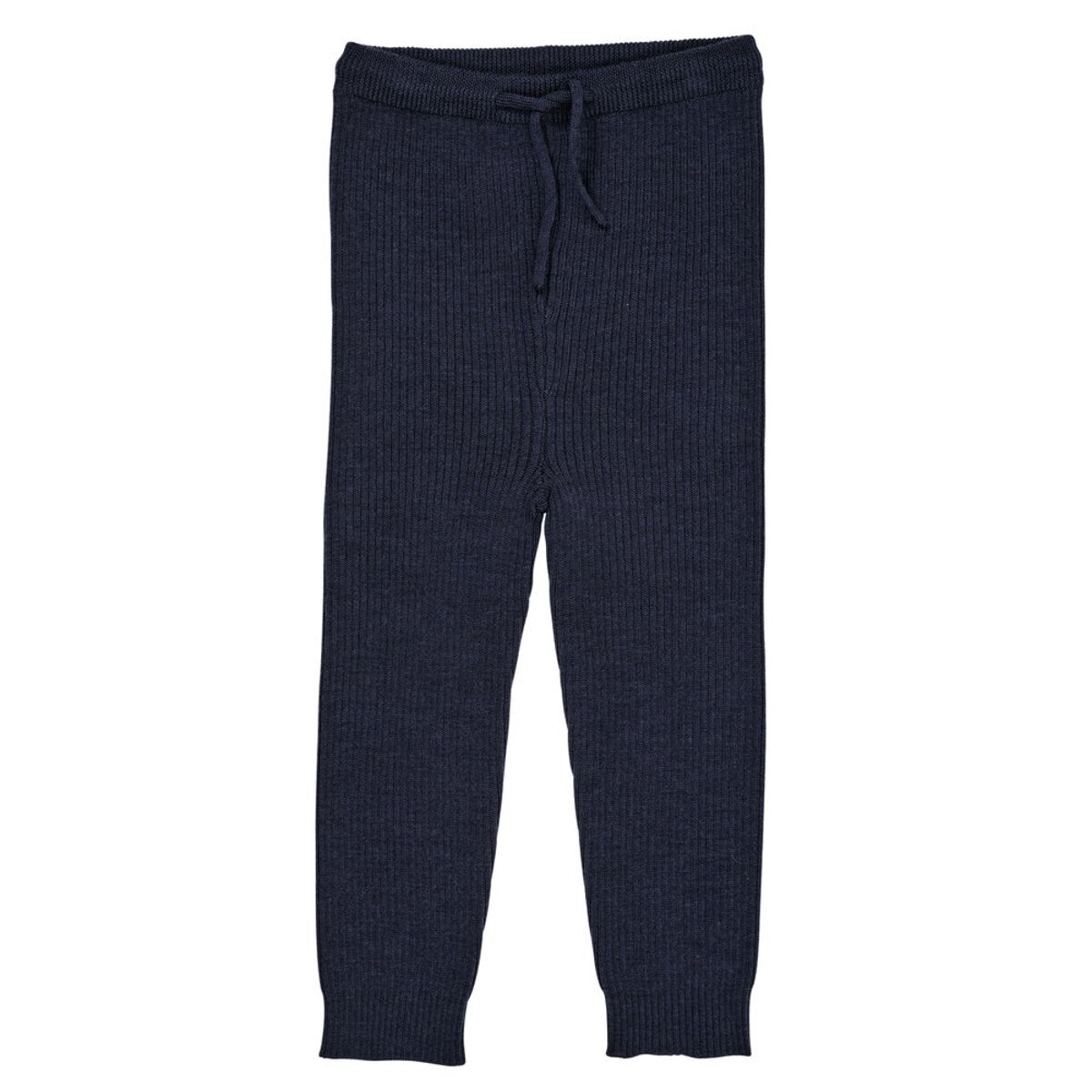 Klassisk merino rib leggings m. bindebånd - unisex - MØRKE BLÅ - 74