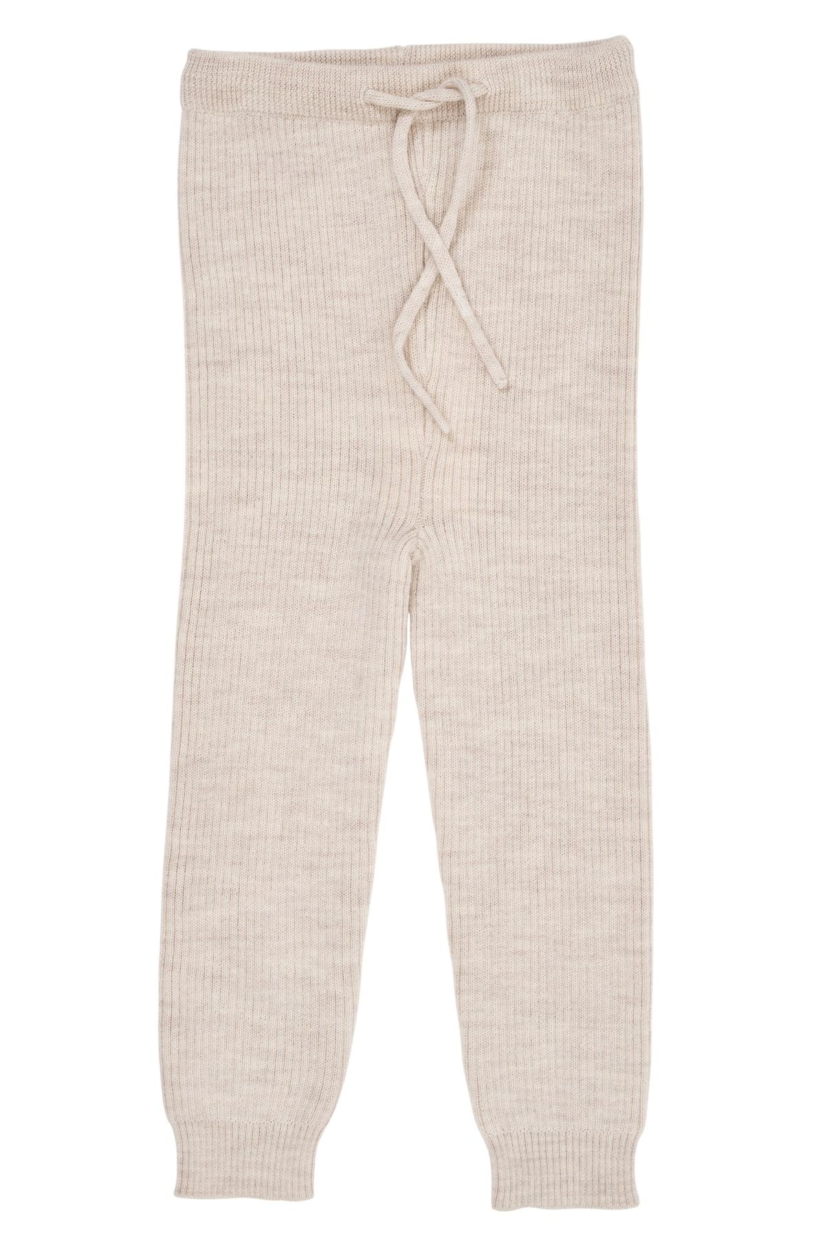 KLASSISK MERINO RIB LEGGINGS M. BINDEBÅND - UNISEX - PALE CREAM MELANGE - PALE CREAM MELANGE / 116