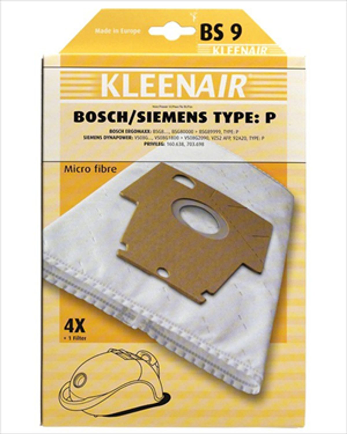 Kleenair BS9 Bosch/Siemens type P støvsugerposer