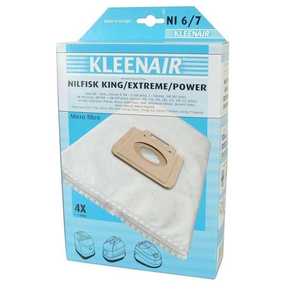 Kleenair NI6/7 støvsugerpose Nilfisk Extreme/King 4 poser+ 1 microfilter