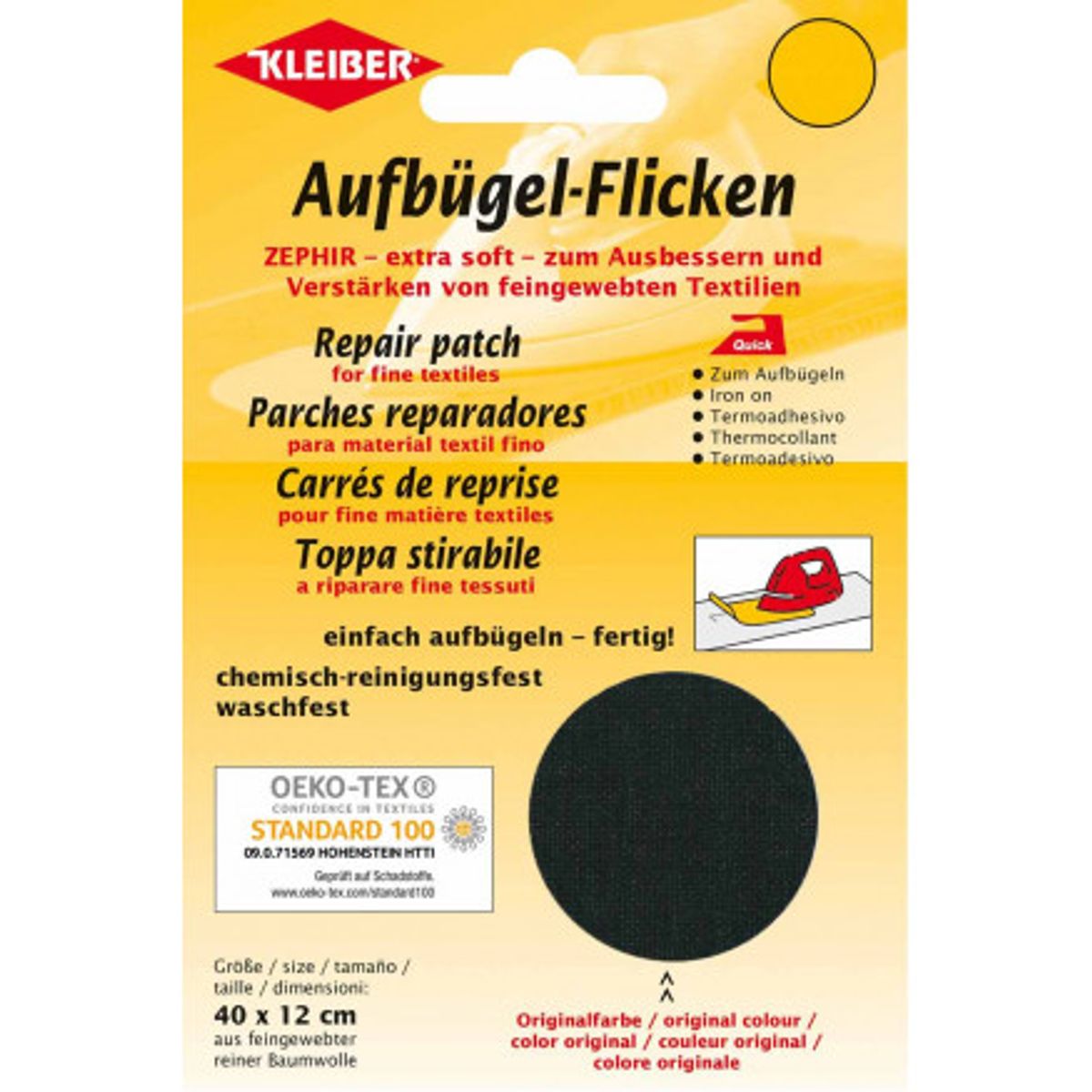 Kleiber Strygemærke/Reparationslap Zephir Bomuld Sort 40x12cm - 1 stk