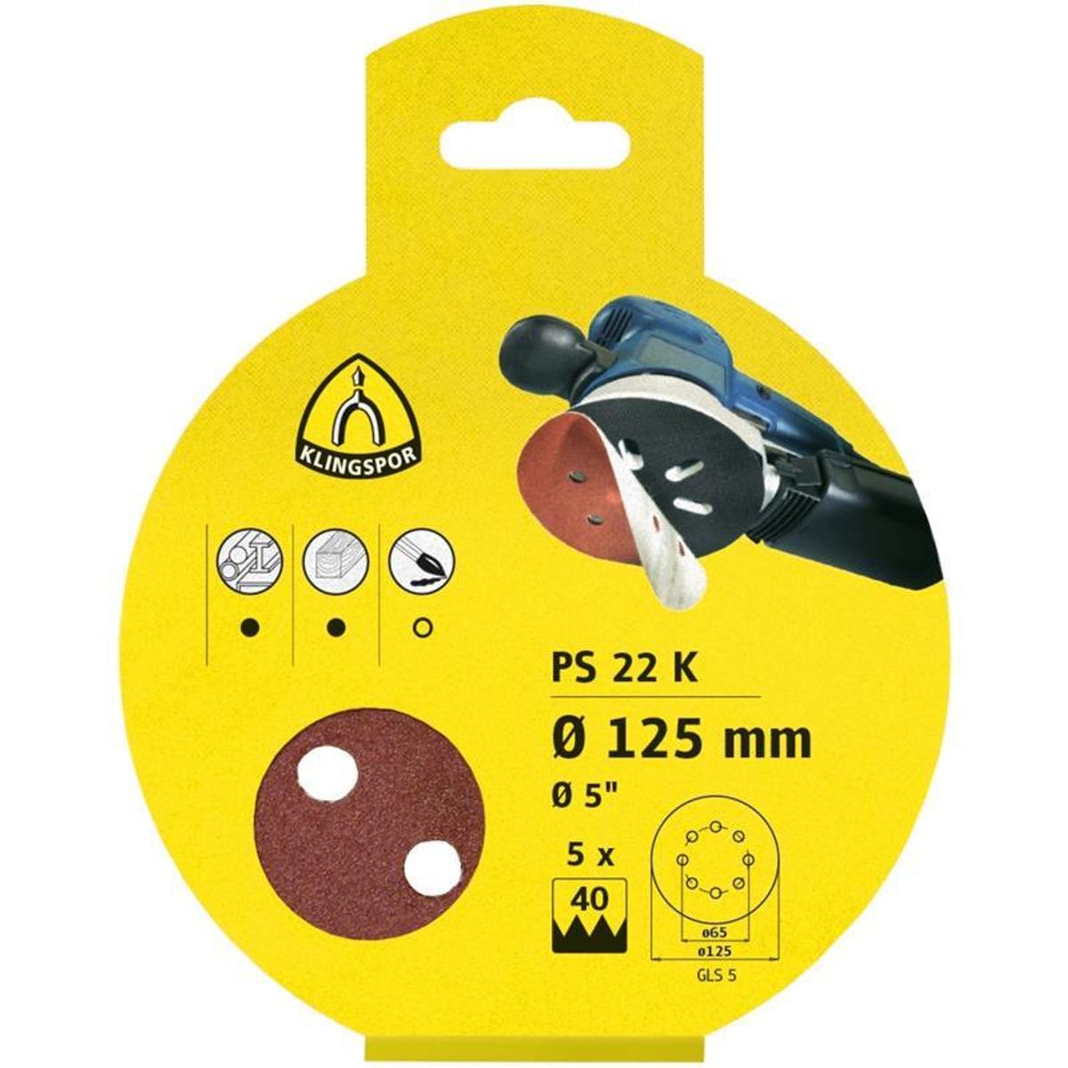 Klingspor Rondel Ø125mm 8h k80 - 5 stk PS22K