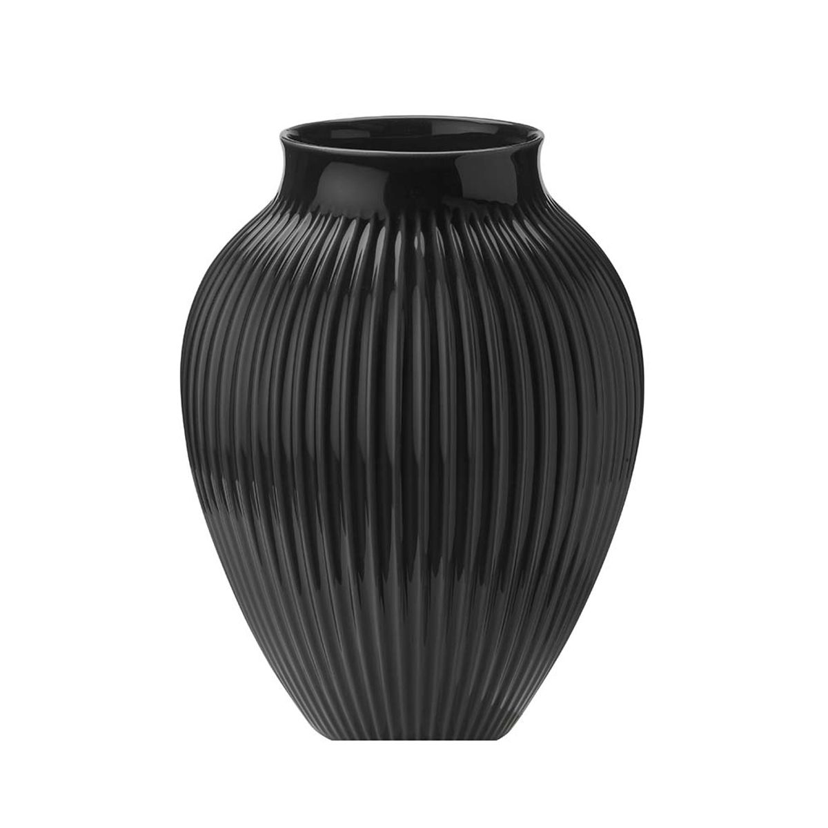 Knabstrup - , vase med riller, sort, 35 cm