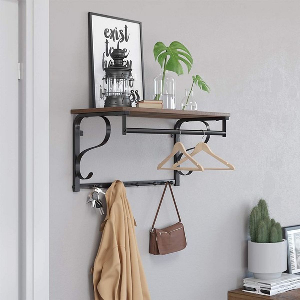 Knagerække med hattehylde og bøjlestang 60x30 cm - rustik brun - Entremøbler og garderobe > Knagerækker og garderobe - Daily-Living