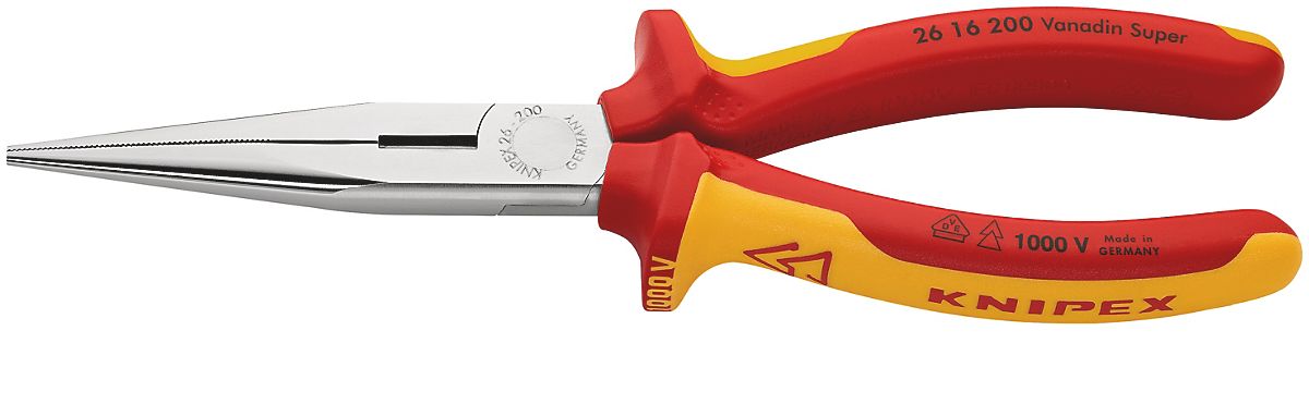 Knipex fladrundtang 200mm Med skær, fork., isoleret to-komponent greb