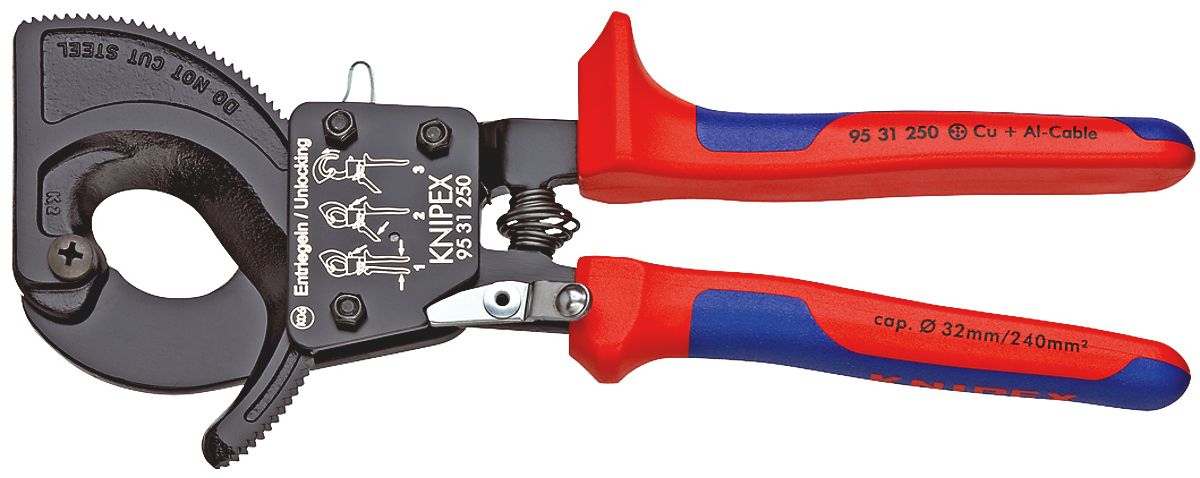 Knipex kabelskærer/saks 9531-250 med skraldefunktion, max. Kapac.Ø32mm