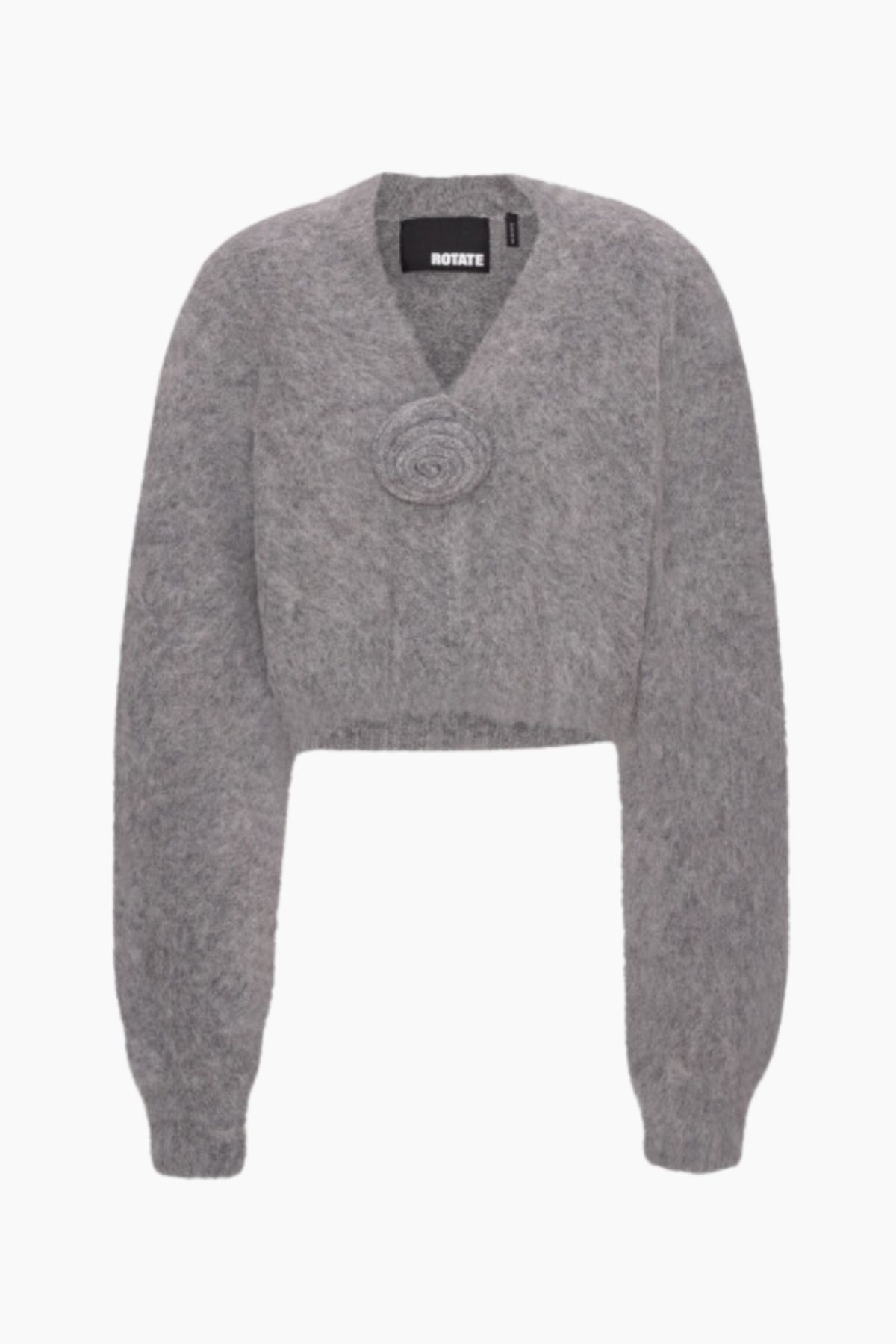 Knit Cropped Cardigan - Grey Melange - ROTATE - Grå L