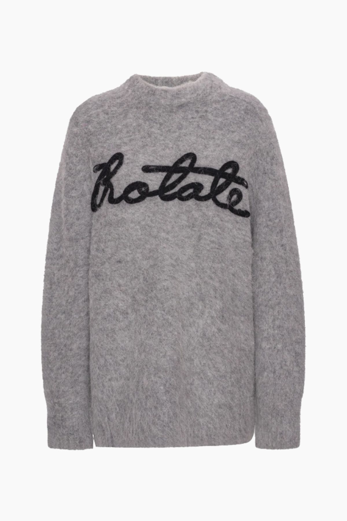 Knit Oversize Logo Jumper - Grey Melange - ROTATE - Grå L