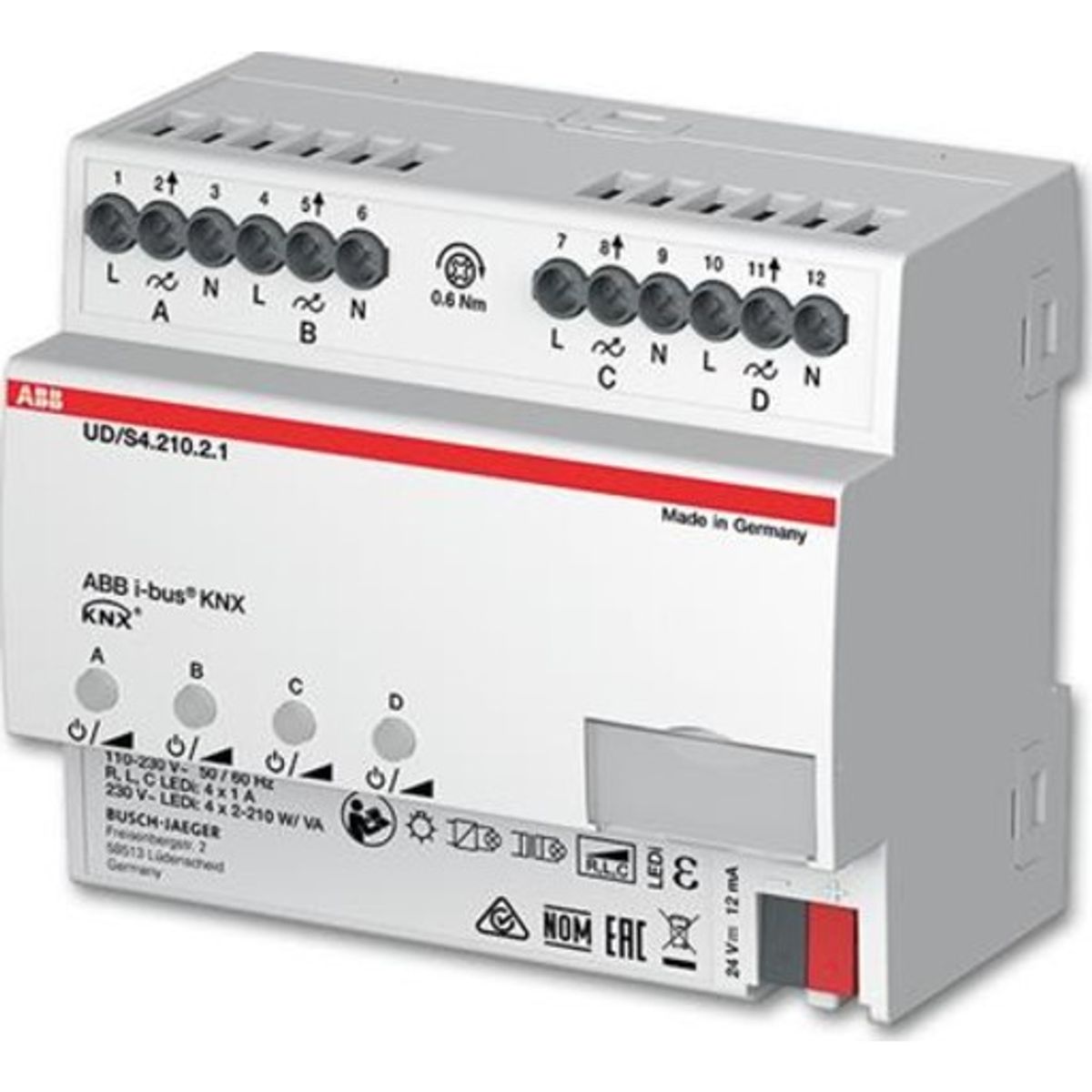 KNX Lsdæmper LED 4x210W/VA 1-4 kanal, MDRC, UD/S4.210.2.1