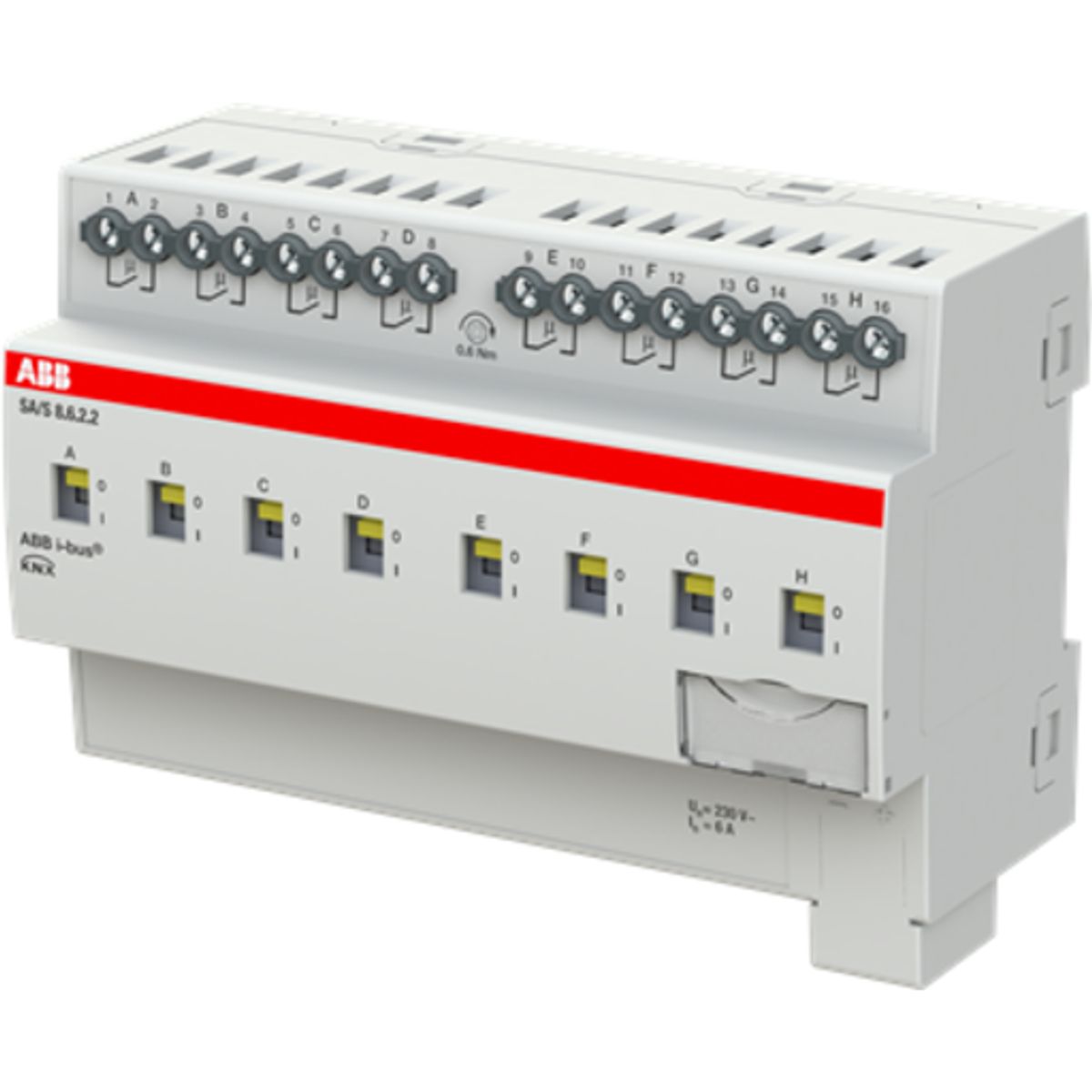 KNX SA/S8.6.2.2 Kontaktaktuator, man. betjening, AC1 6A, AC3 6A