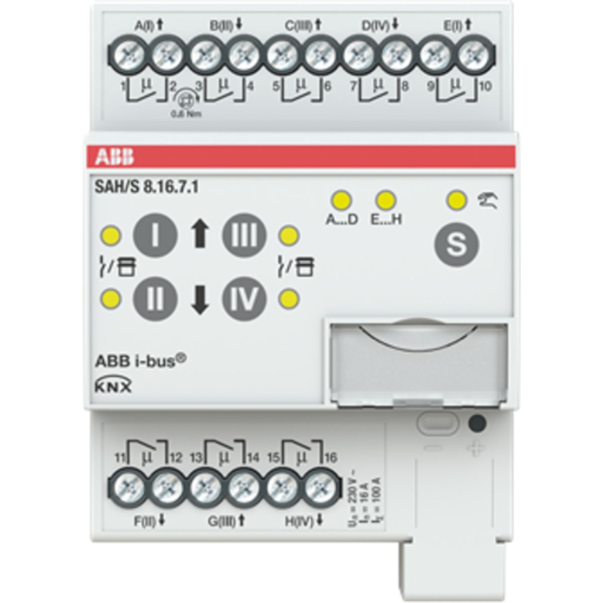 KNX SAH/S8.16.7.1 Kontakt/jalousiaktuator, man. betjening, 16A AC1