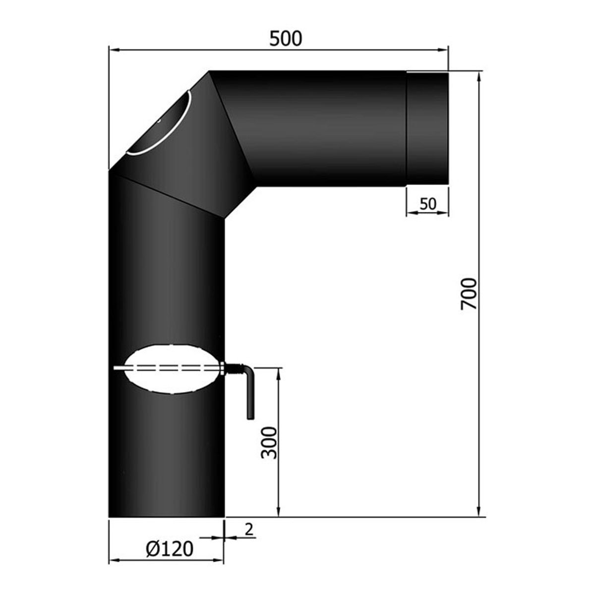 Knærør 2x45 ° m. Dør og Spjæld Ø120 mm