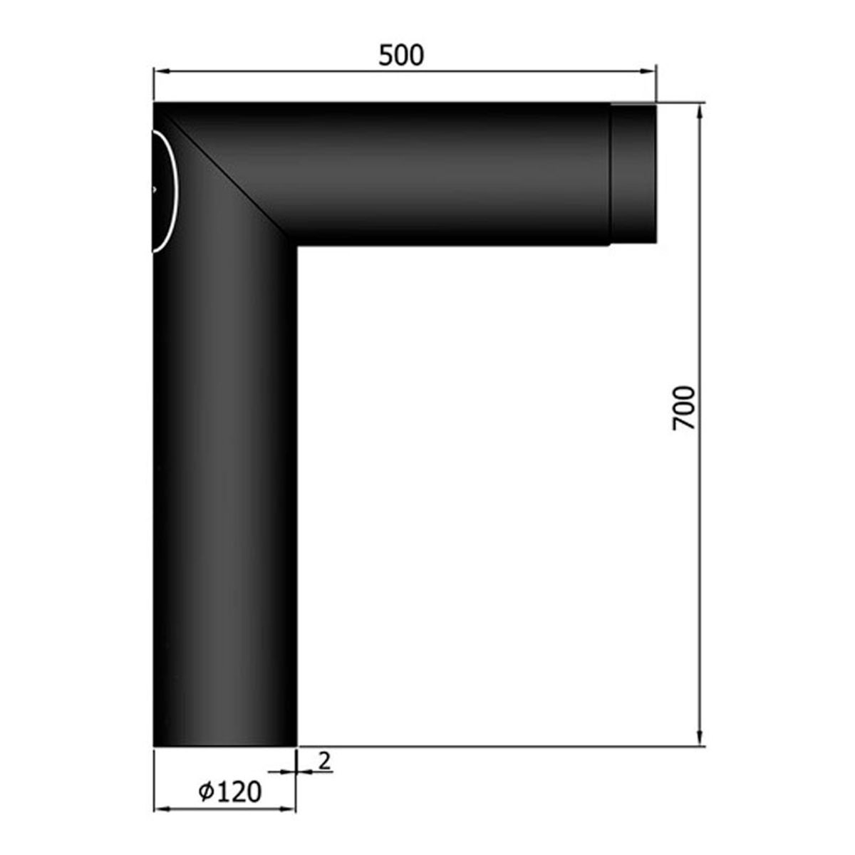 Knærør 90 ° m/Renselem Ø120mm Sort