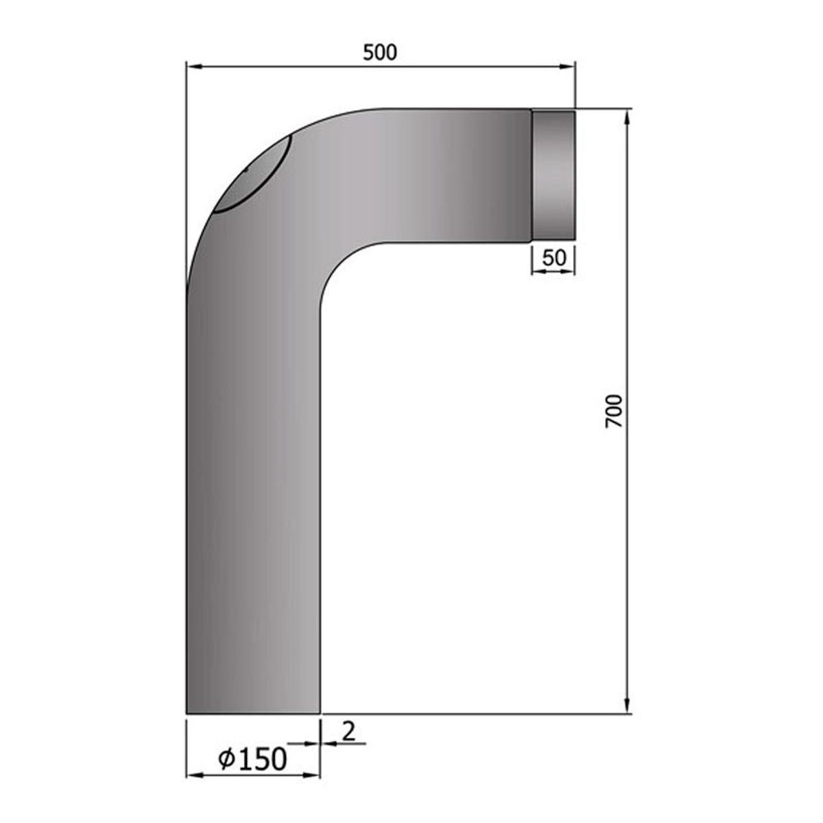 Knærør Fullform Ø150 – 700×500 mm - Grå