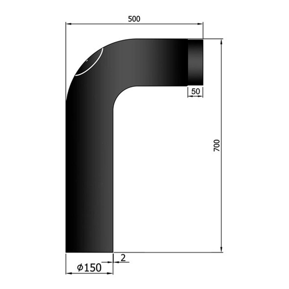 Knærør Fullform Ø150 – 700×500 mm - Sort