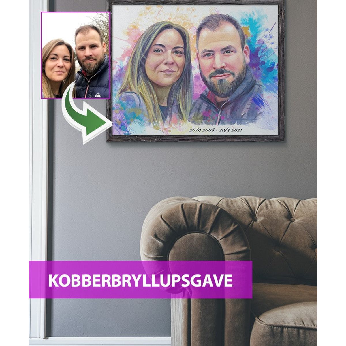 Kobberbryllupsgave - Vandmaleri efter dine fotos