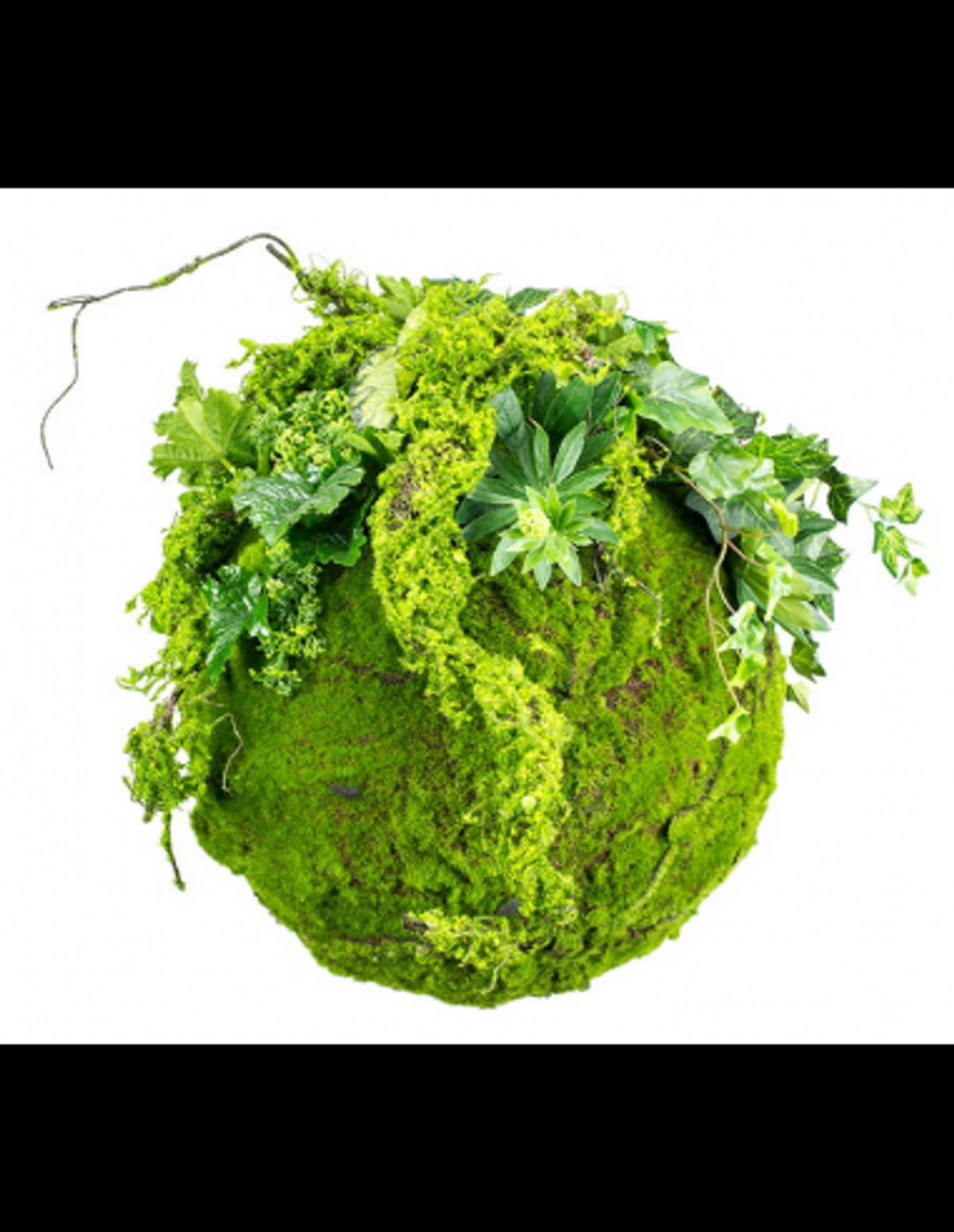 Kokedama have i kunstige planter og mos Ø35+ cm - Grøn