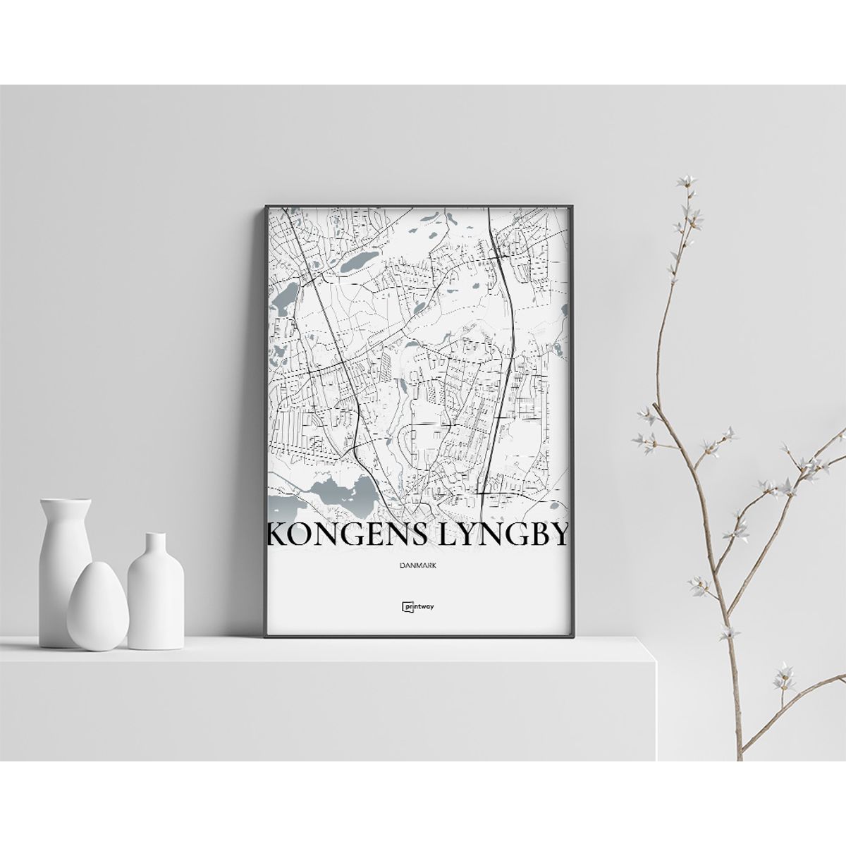 Kongens Lyngby Plakaten Fuldt kort Hvid 42×60 cm (A2)