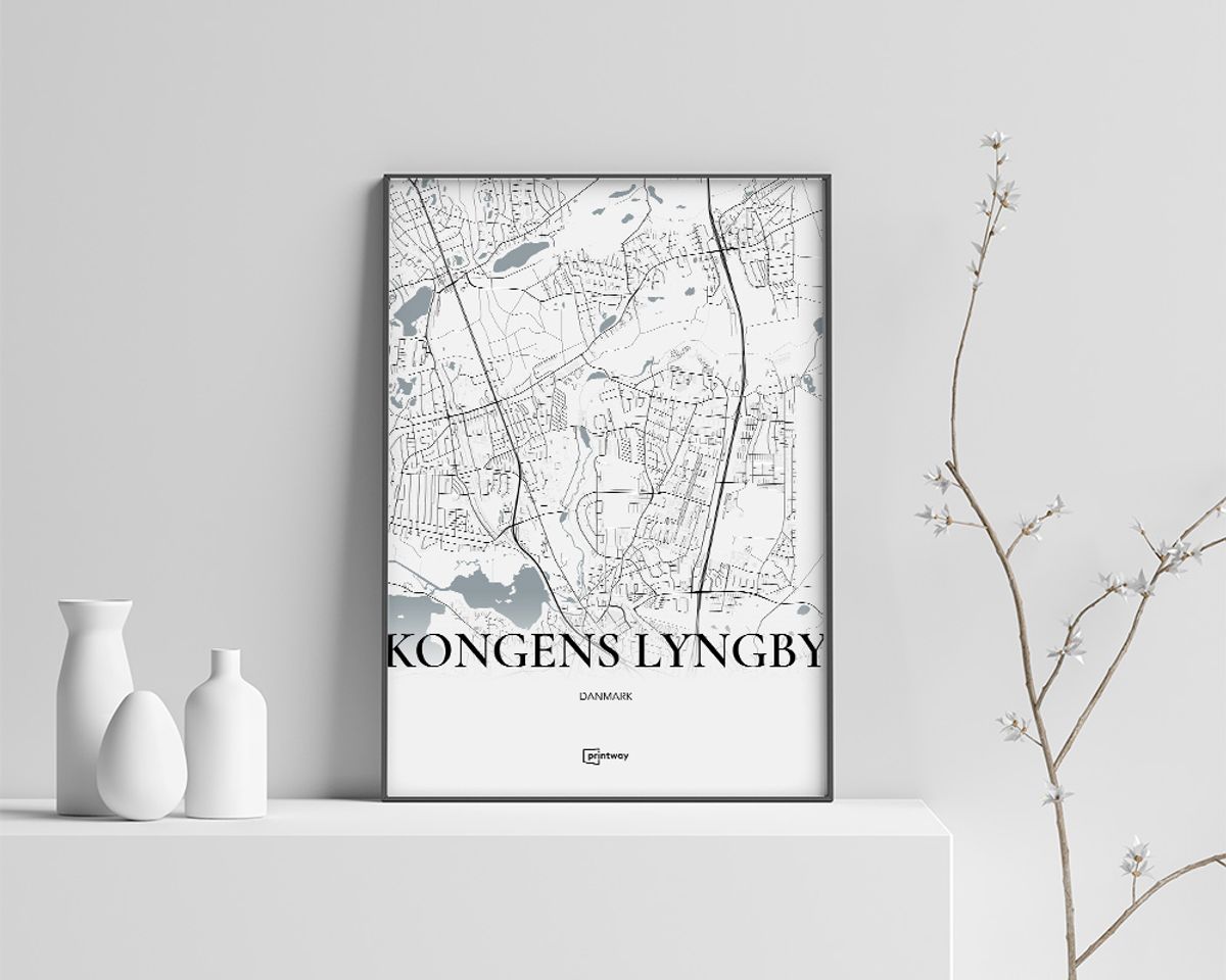 Kongens Lyngby Plakaten Fuldt kort Hvid 50×70 cm (B2)