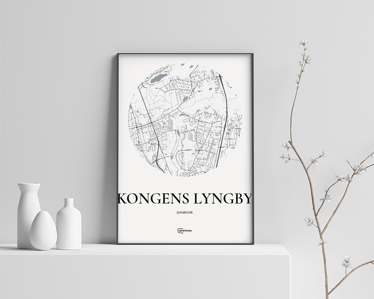 Kongens Lyngby Plakaten Rundt kort Hvid 42×60 cm (A2)