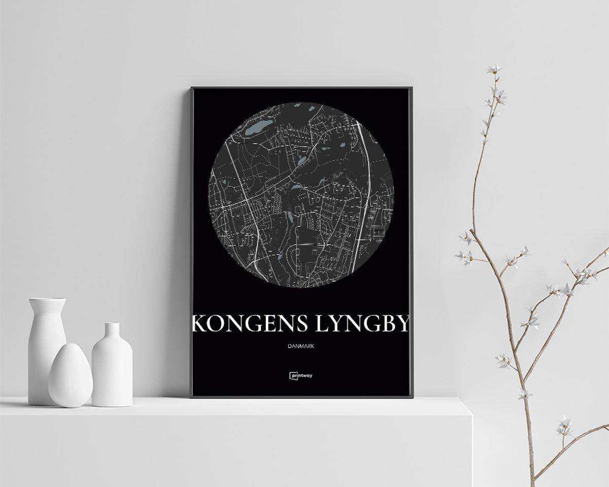 Kongens Lyngby Plakaten Rundt kort Sort 42×60 cm (A2)