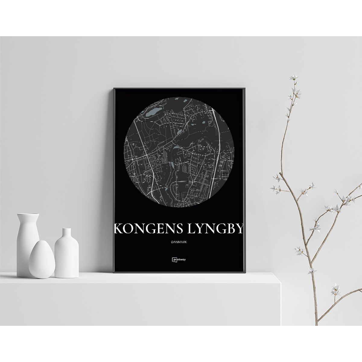 Kongens Lyngby Plakaten Rundt kort Sort 50×70 cm (B2)