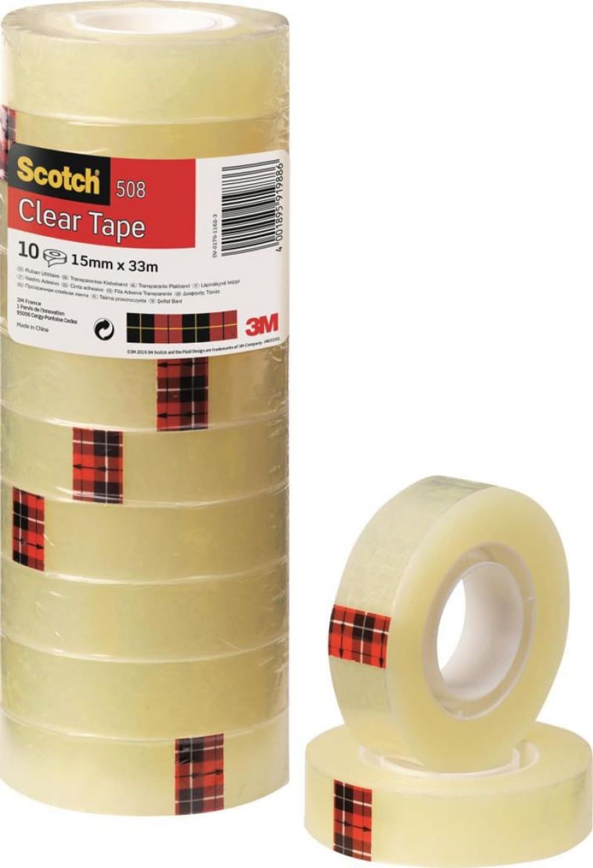 Kontortape transparent gul 15mm x 33m.