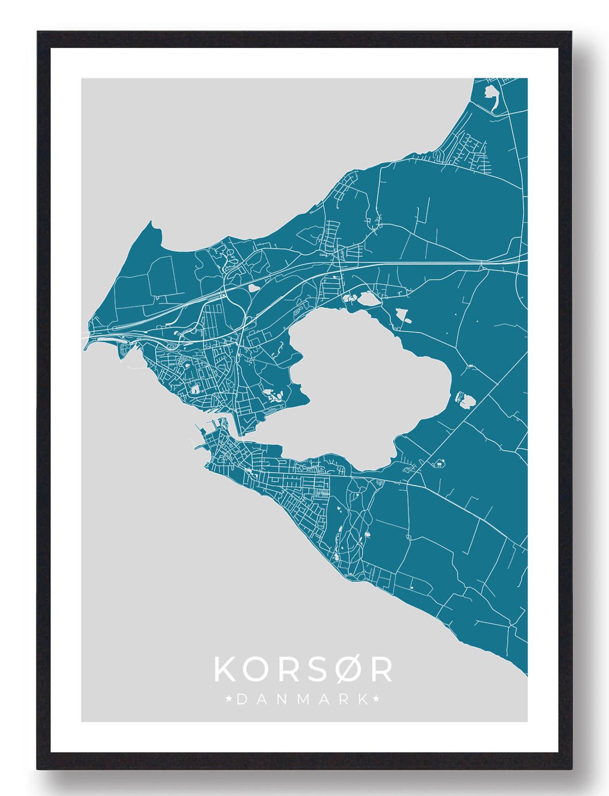 Korsør by plakat - blå (Størrelse: L - 50x70cm (B2))